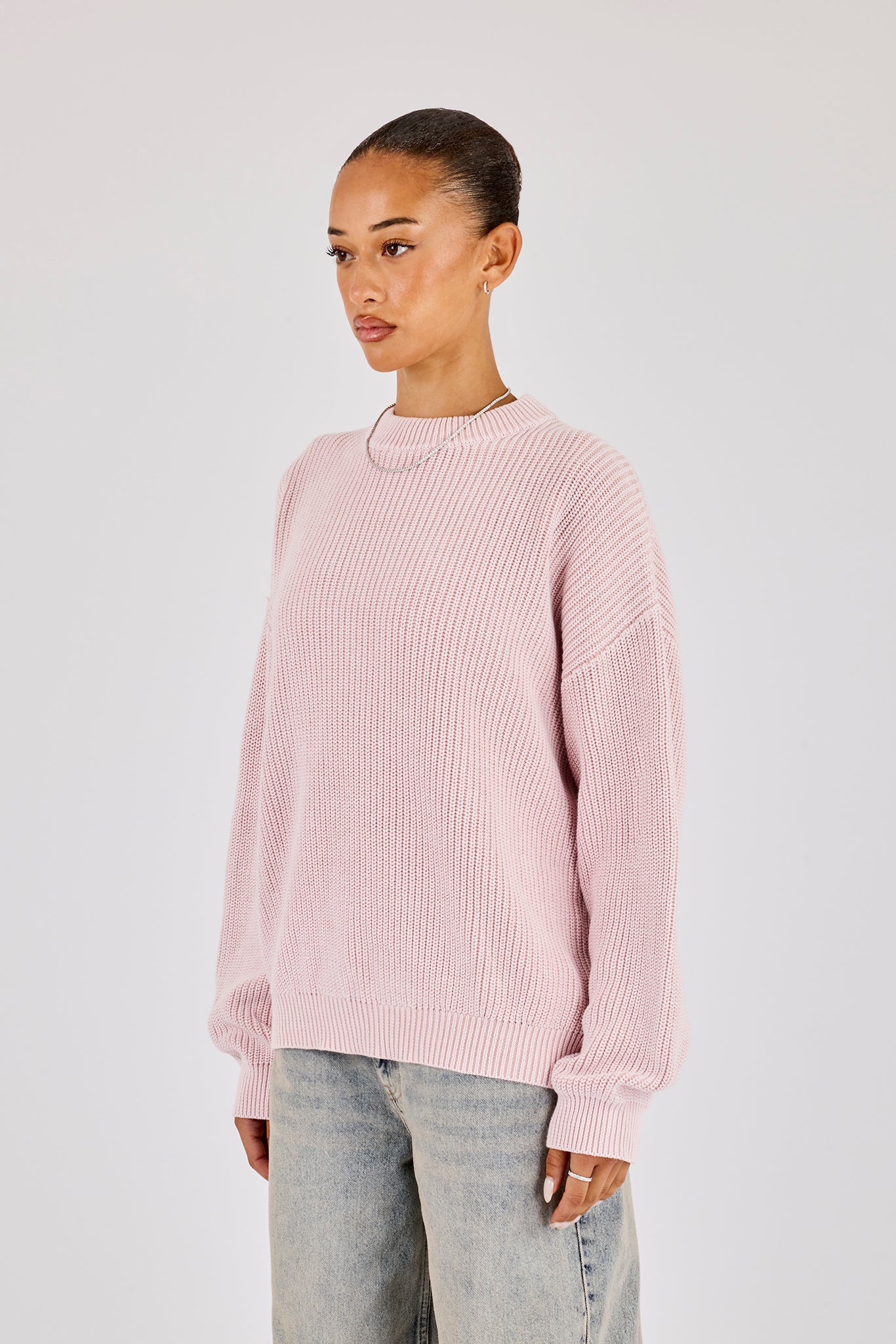 Oversized Acid Wash Knit Sweater - Pink - Image 3
