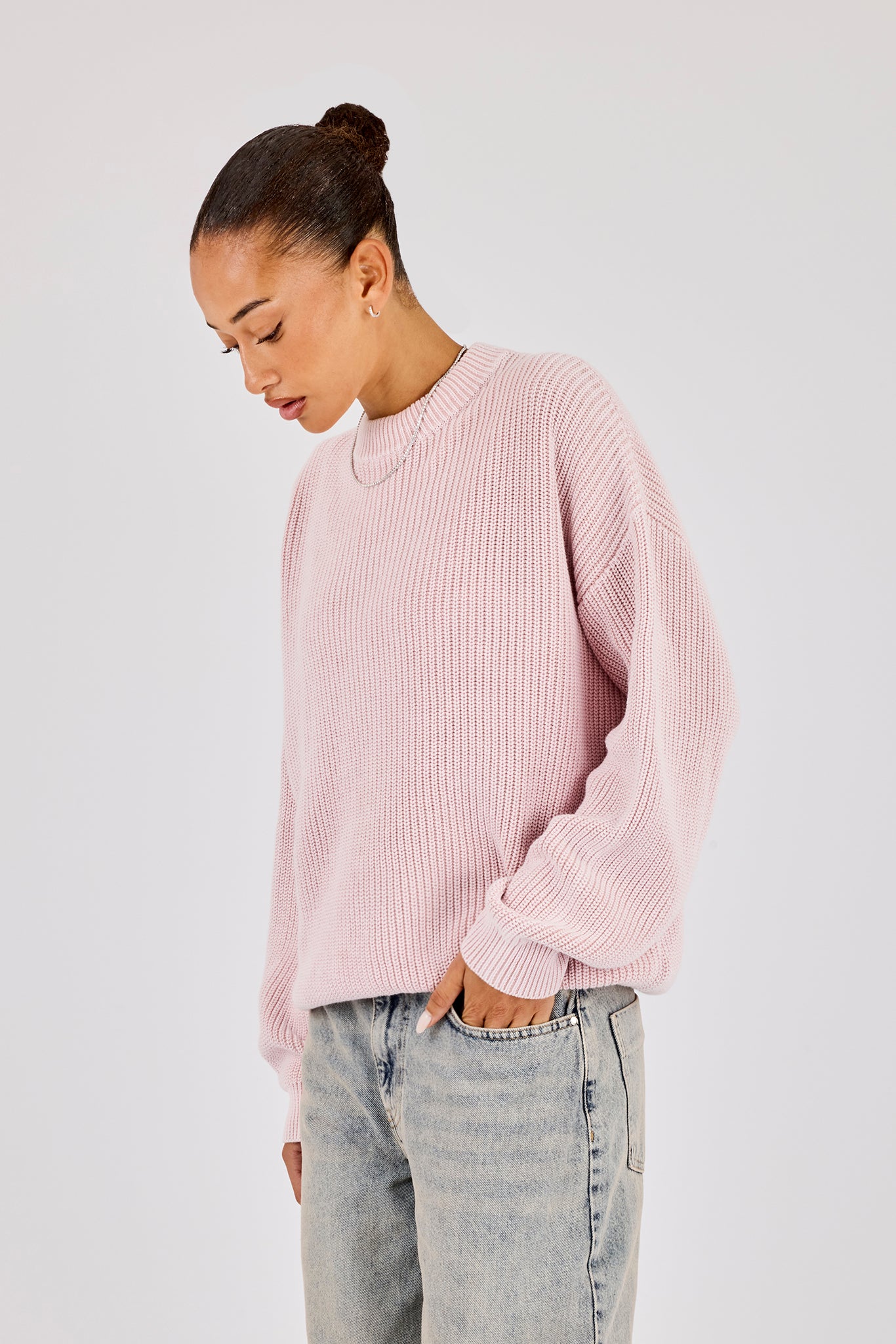 Oversized Acid Wash Knit Sweater - Pink - Image 4