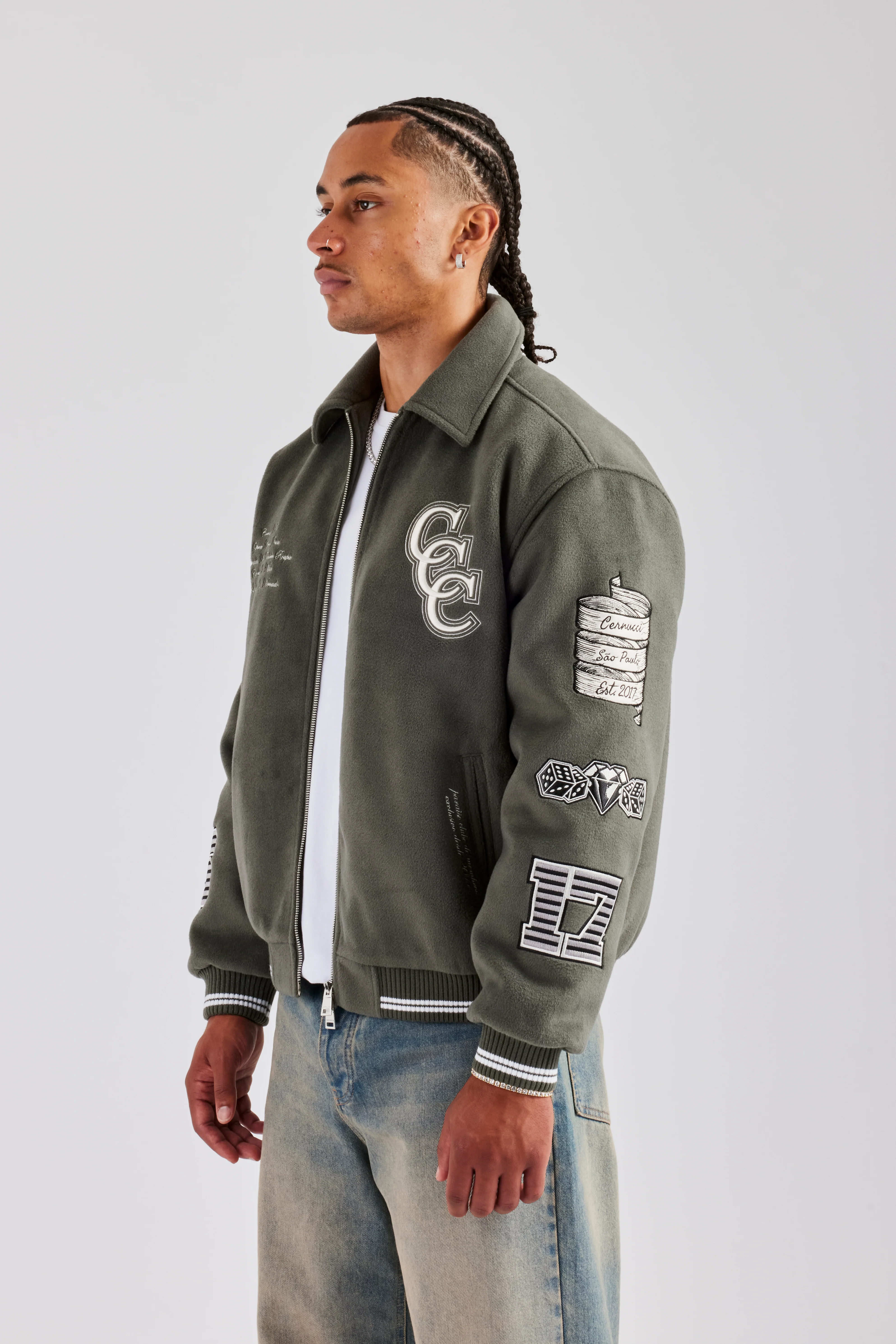 Oversized Applique Harrington Jacket - Grey - Image 2