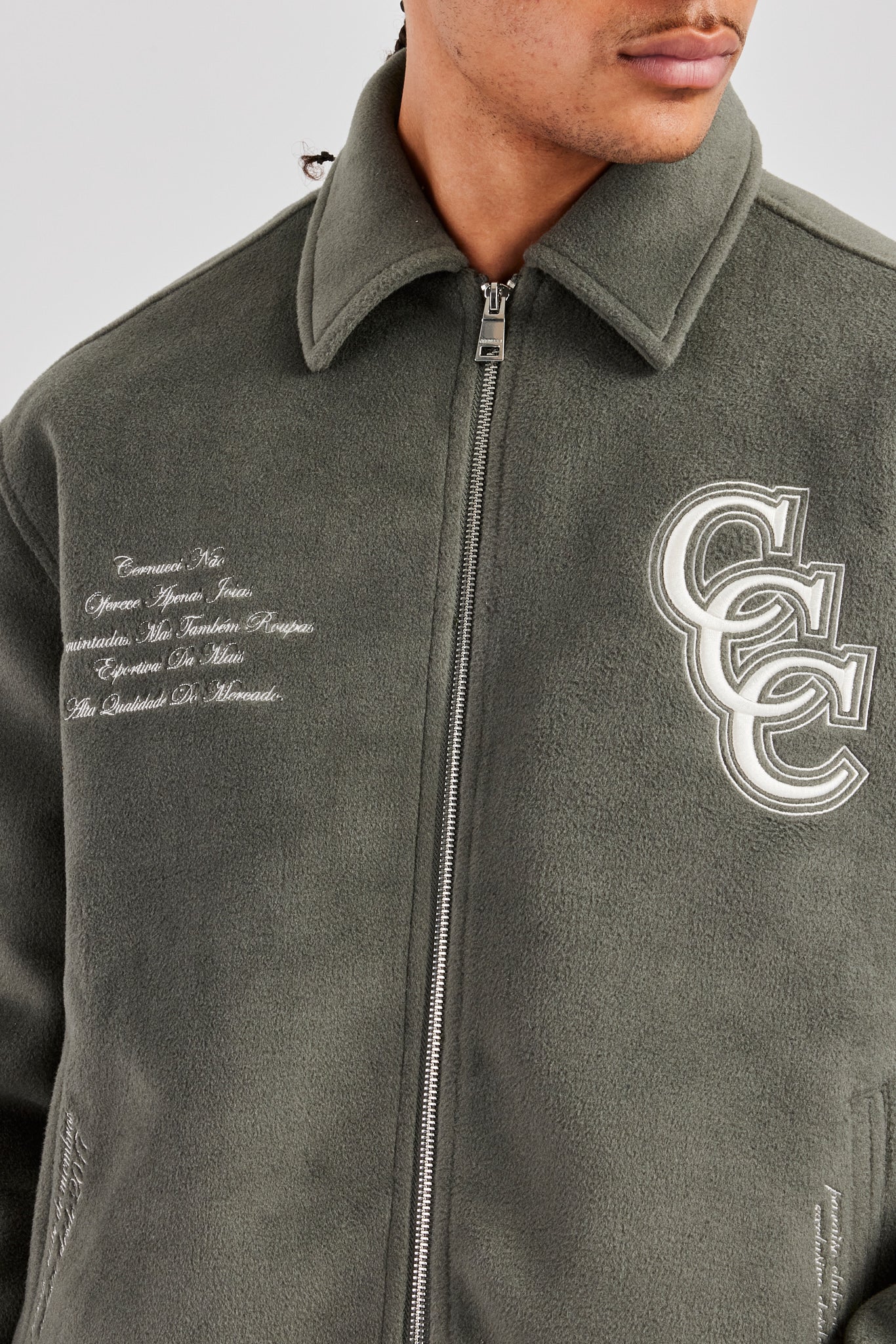 Oversized Applique Harrington Jacket - Grey - Image 3