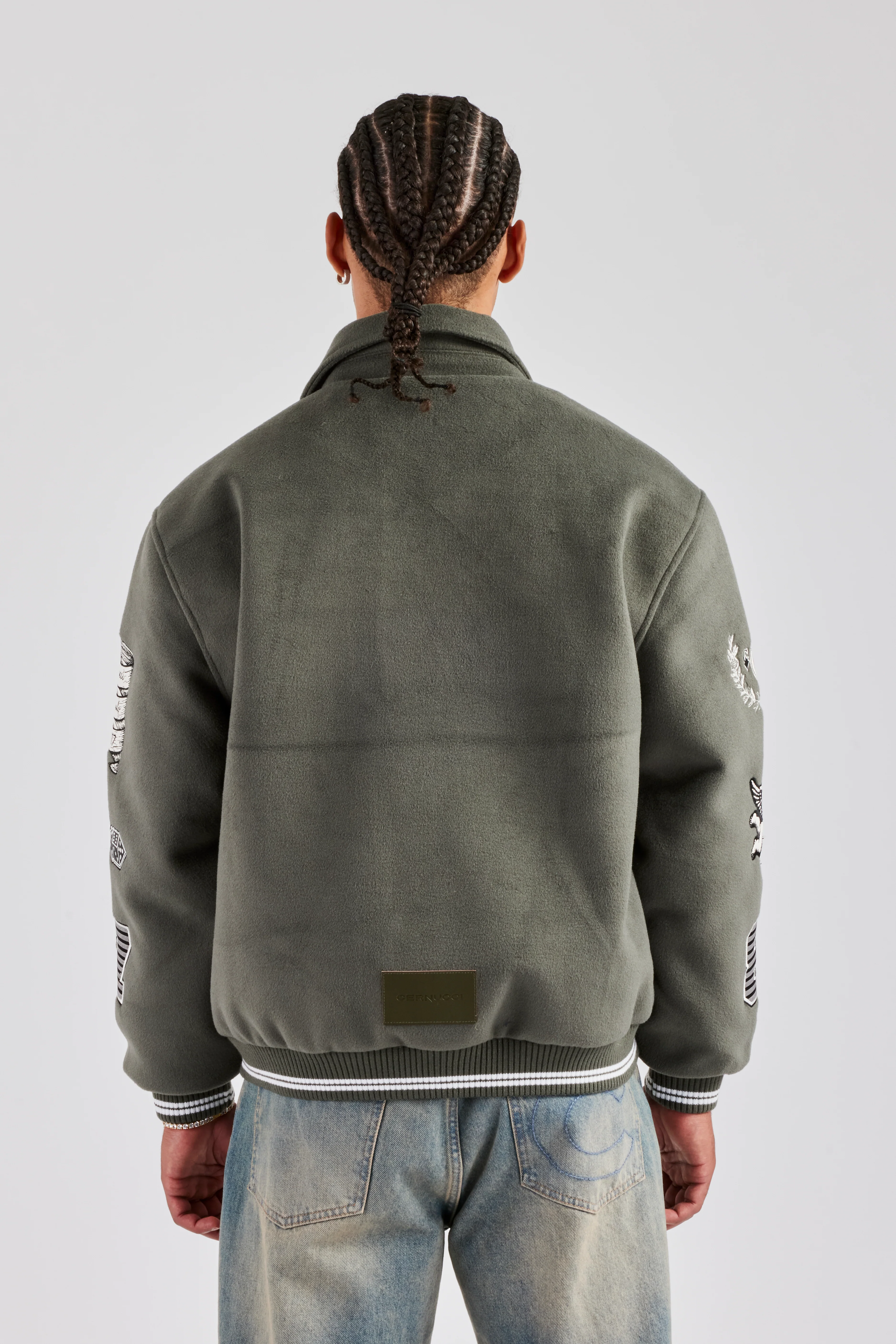 Oversized Applique Harrington Jacket - Grey - Image 4