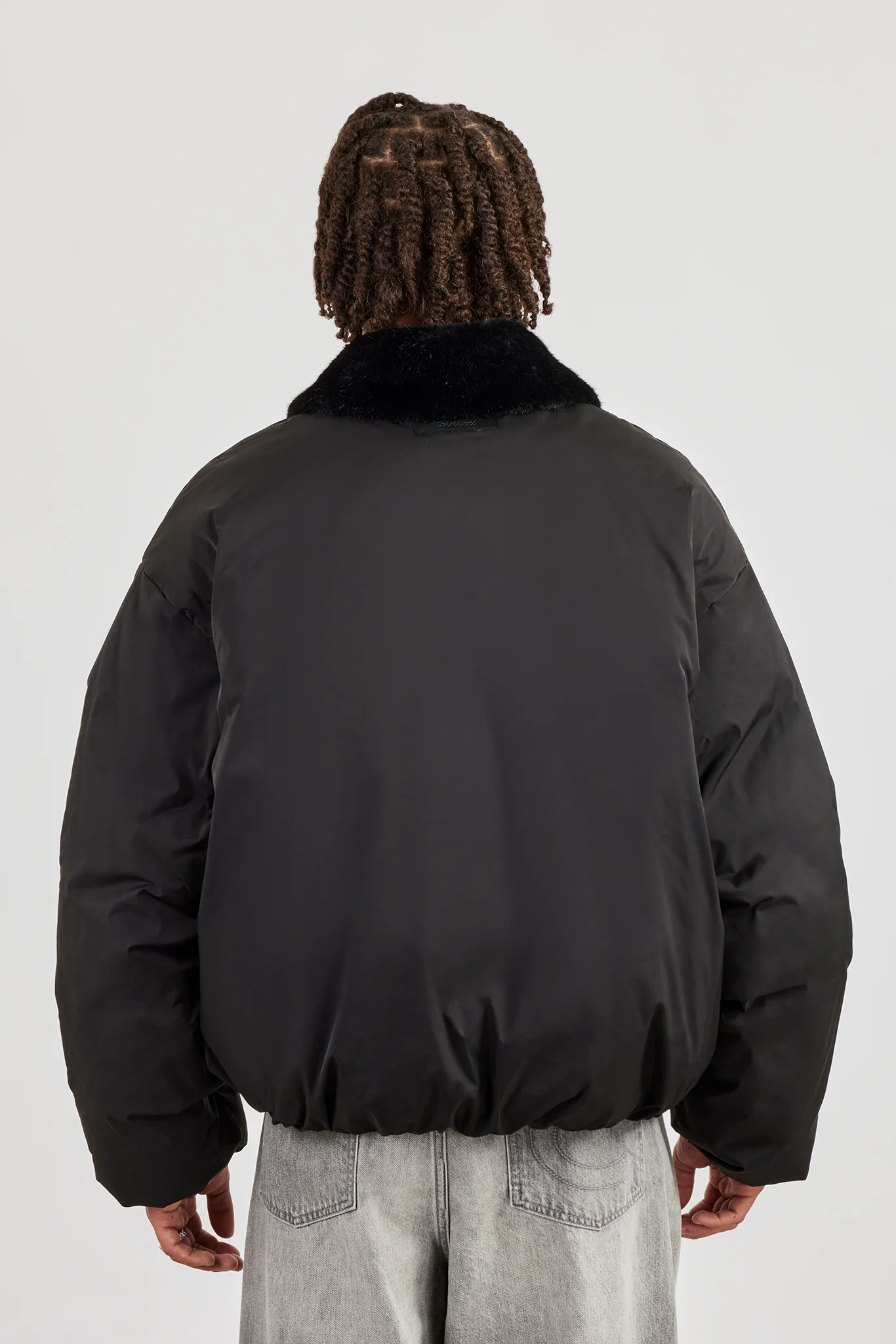 Oversized Bomber With Fur Collar - Black - Image 4