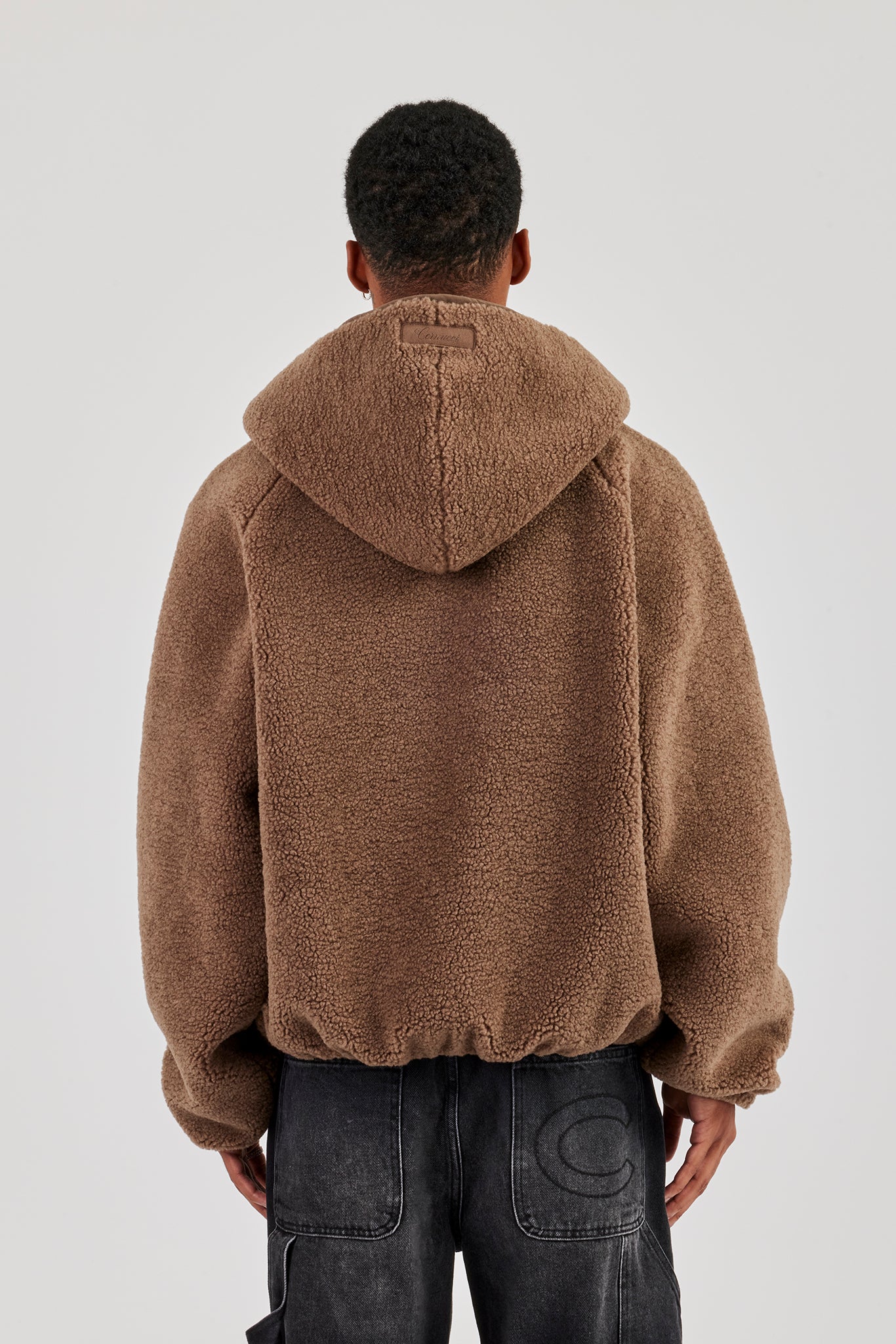 Oversized Borg Zip Hoodie - Chocolate - Image 4