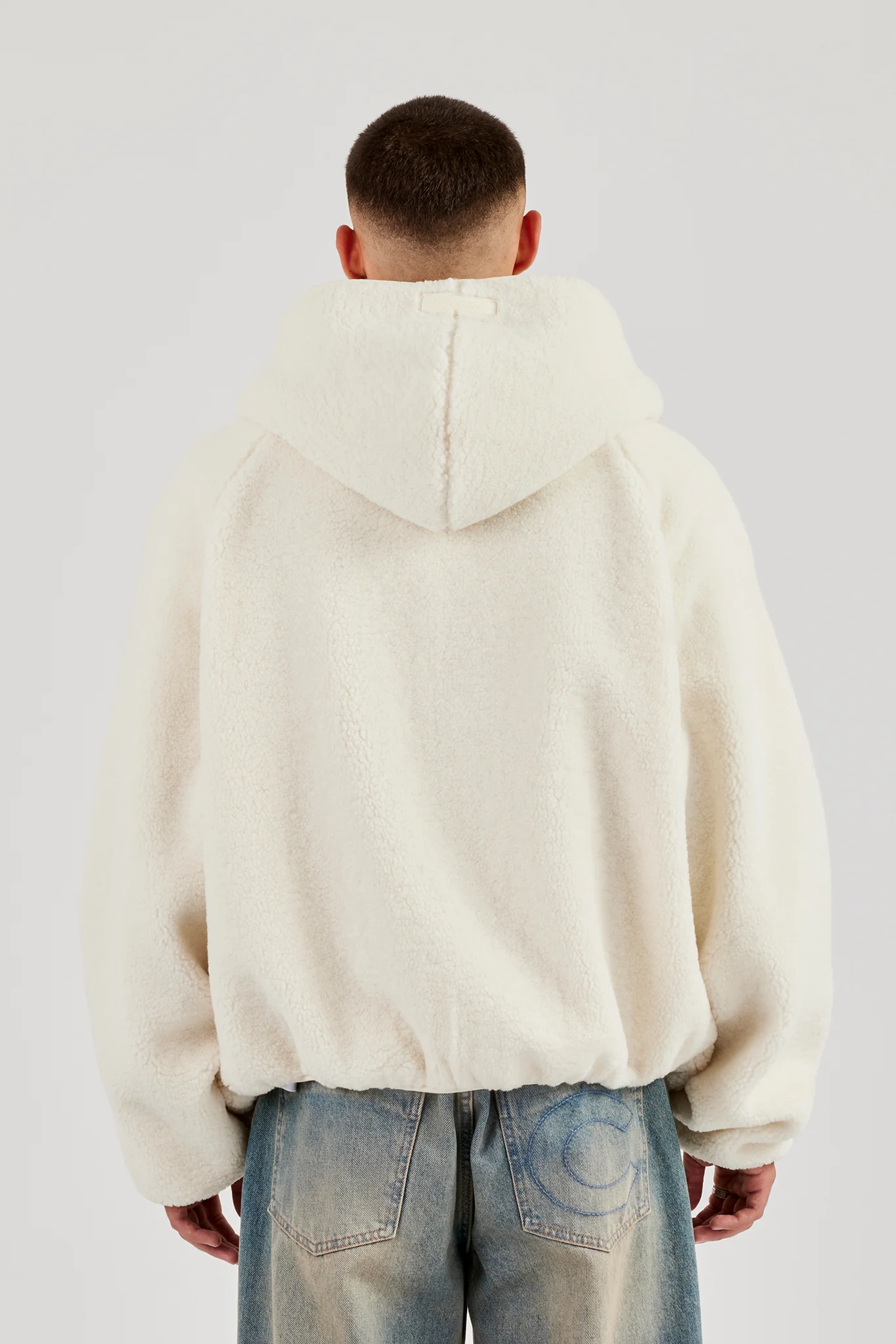 Oversized Borg Zip Hoodie - Off White - Image 3