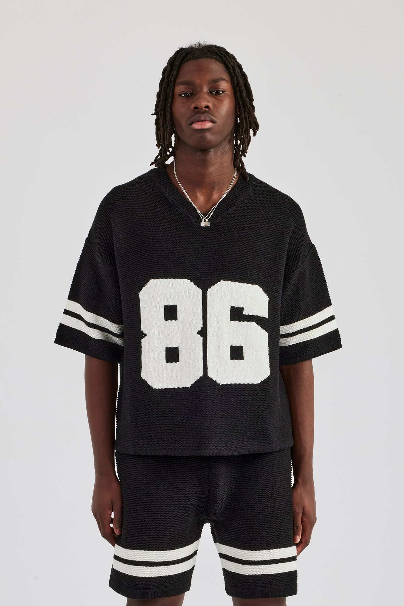 Oversized Boxy Knitted Jersey & Short - Black - Image 2