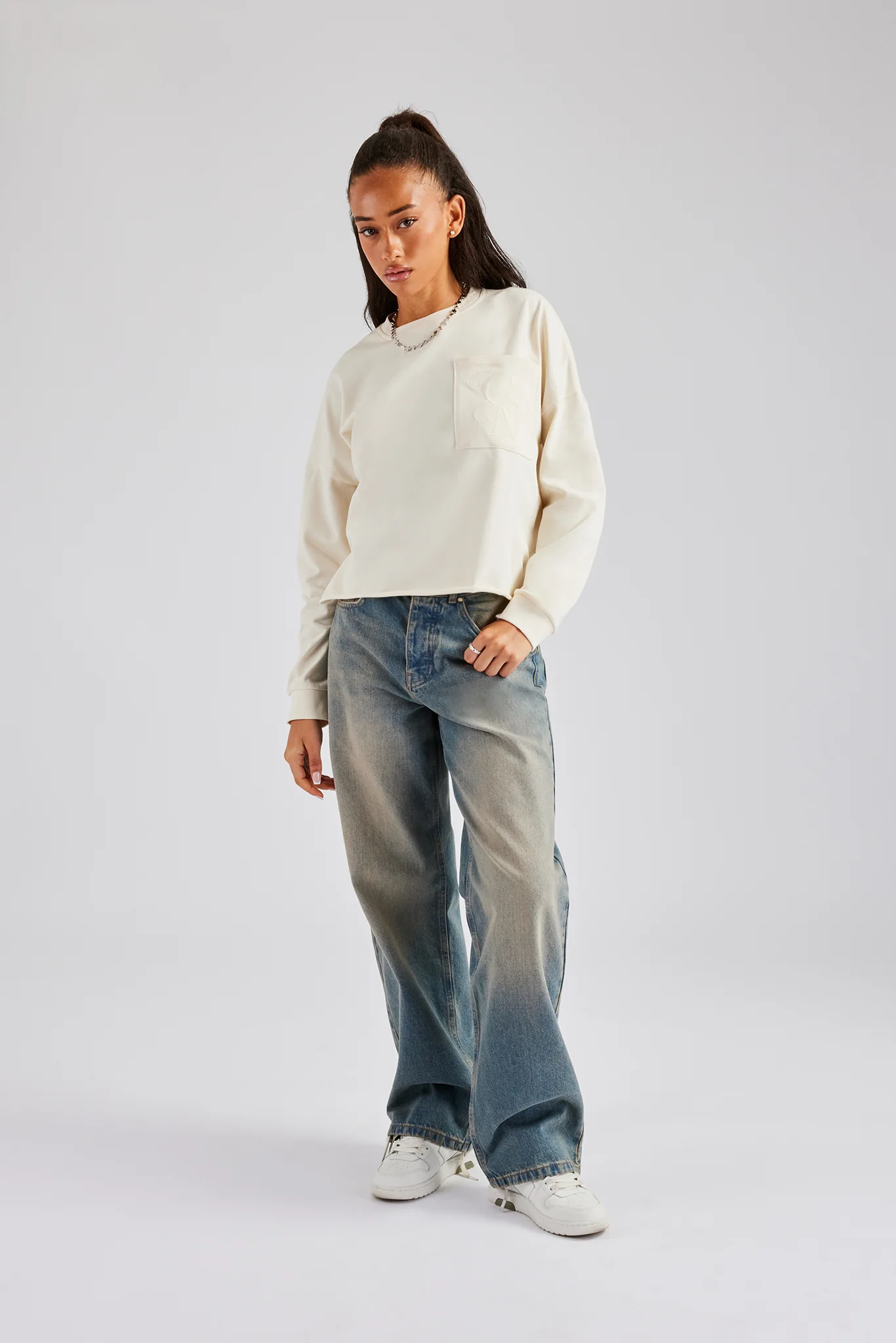 Oversized Boxy Long Sleeve Tee - Off White - Image 4