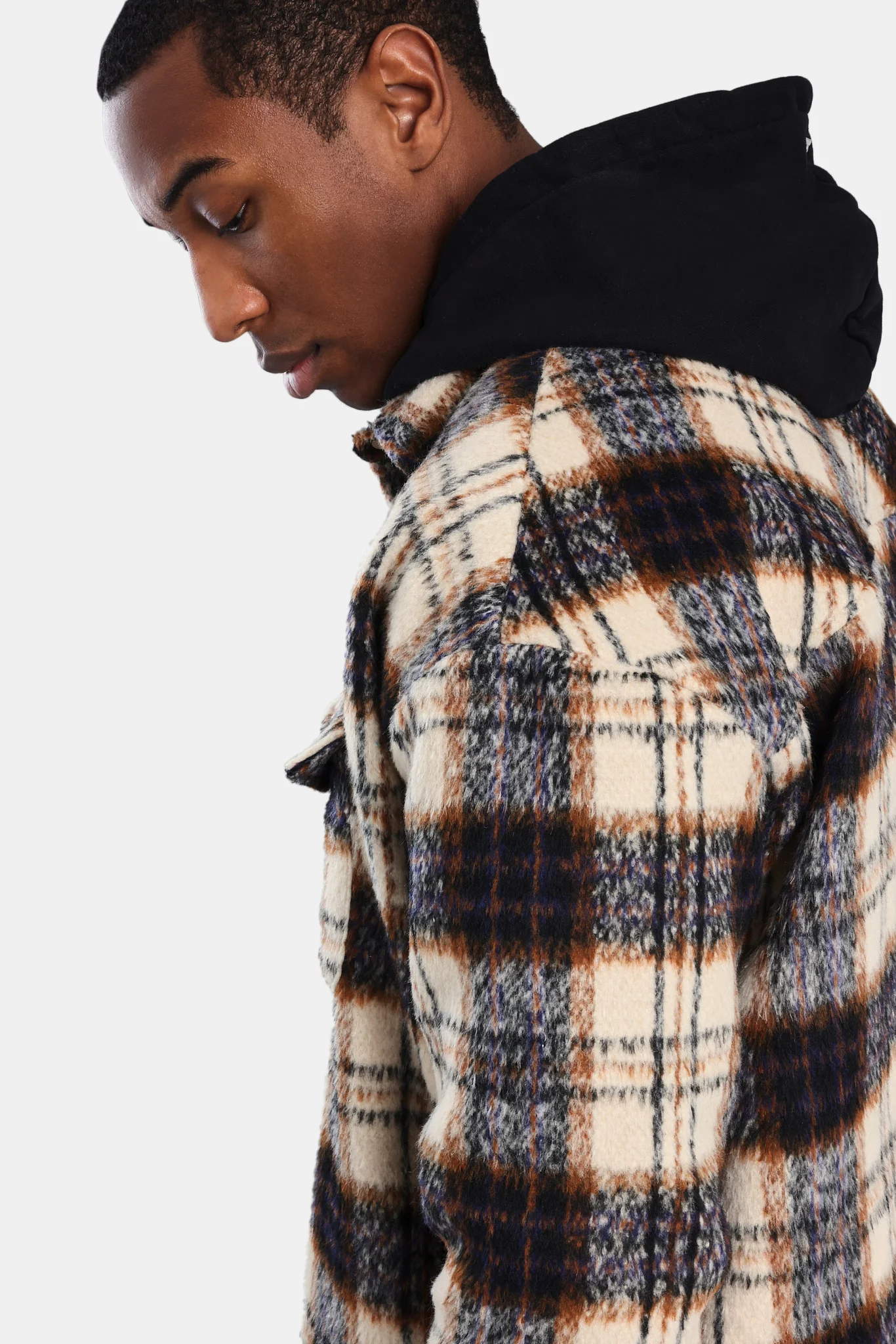 Oversized Brushed Check Overshirt - Beige - Image 10