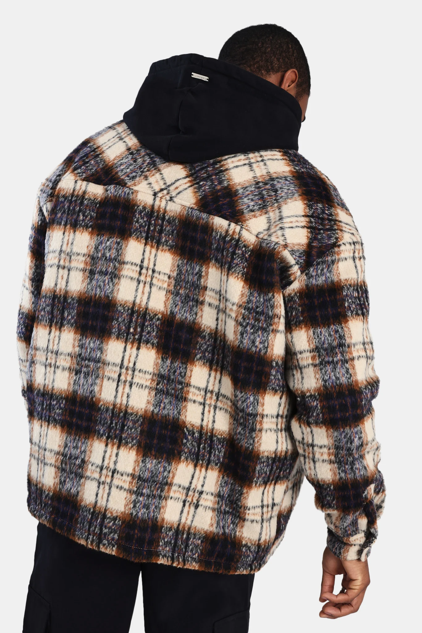 Oversized Brushed Check Overshirt - Beige - Image 2