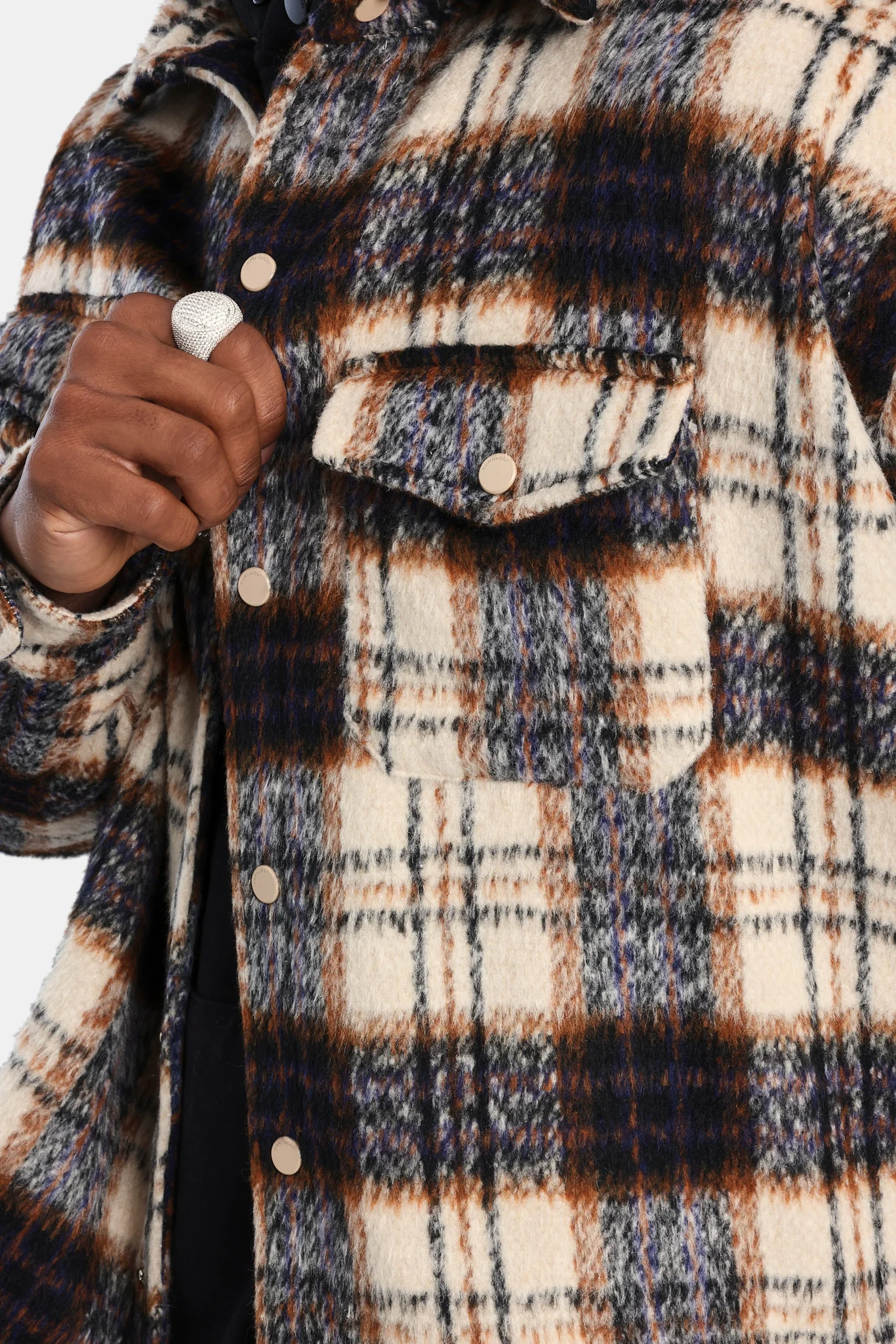 Oversized Brushed Check Overshirt - Beige - Image 9