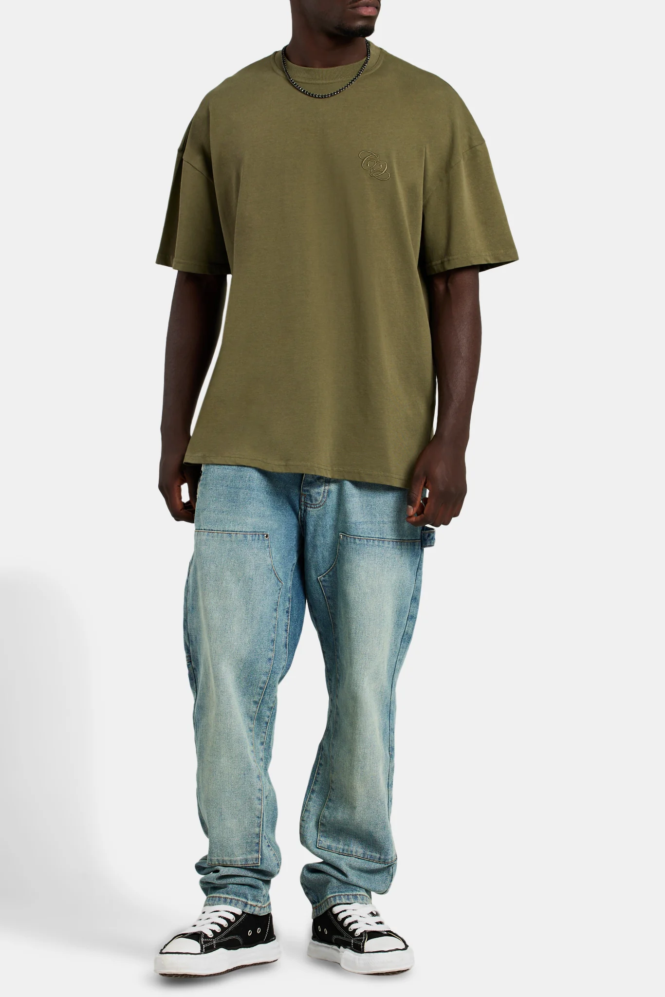 Oversized C 3D Embroidered T-Shirt - Khaki - Image 2