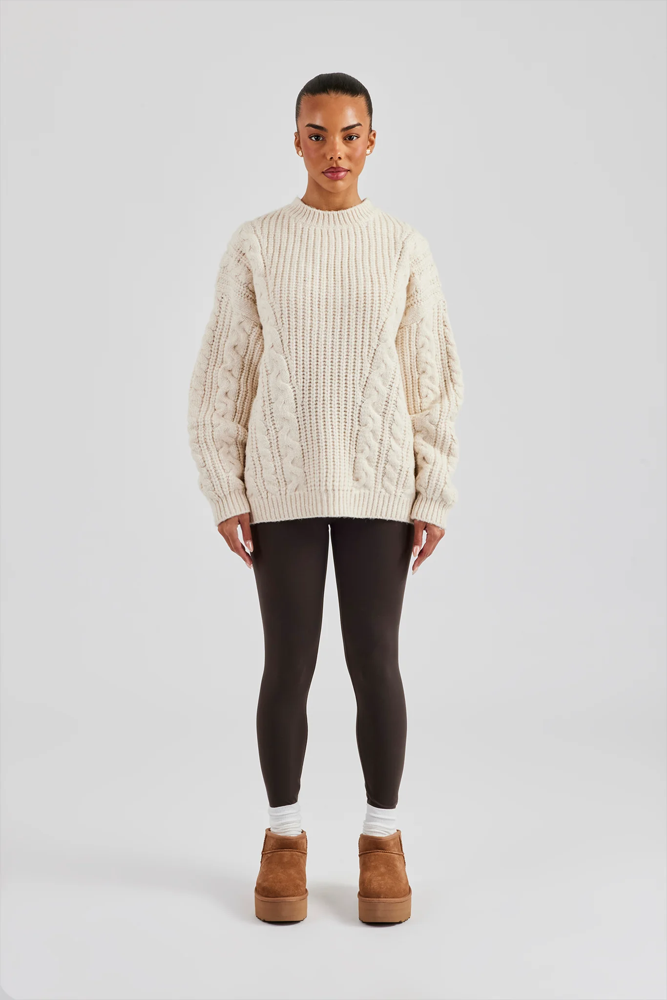 Oversized Cable Knit Sweater - Off White - Image 4