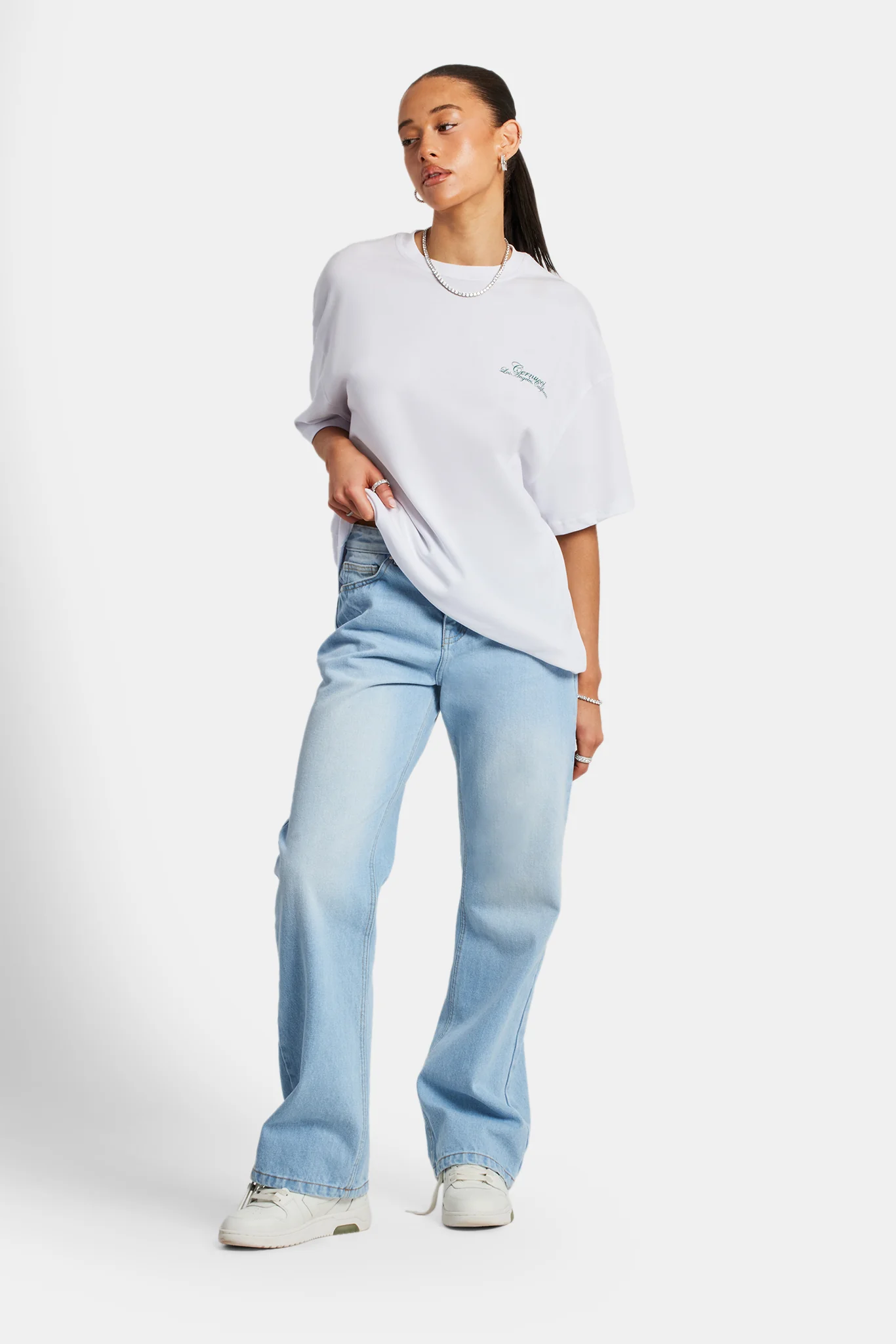 Oversized California Text Print T-Shirt - White - Image 2