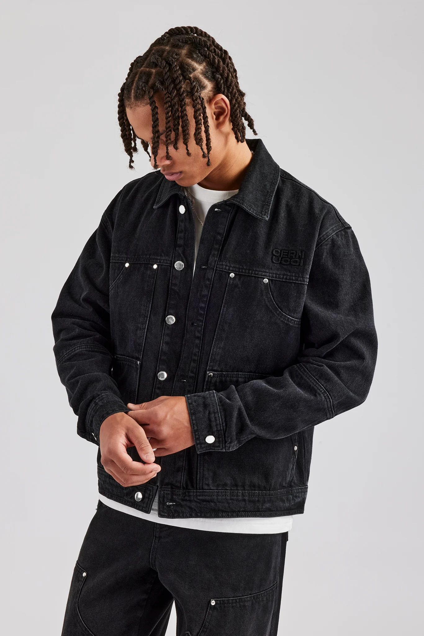 Oversized Carpenter Denim Jacket & Baggy Jean - Washed Black - Image 4