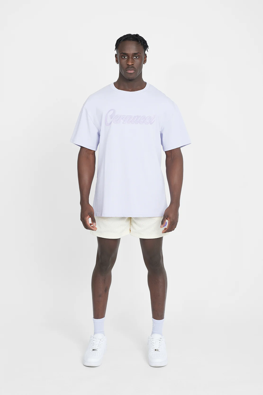 Oversized Cernucci Classic Embroidered T-Shirt - Lilac - Image 4