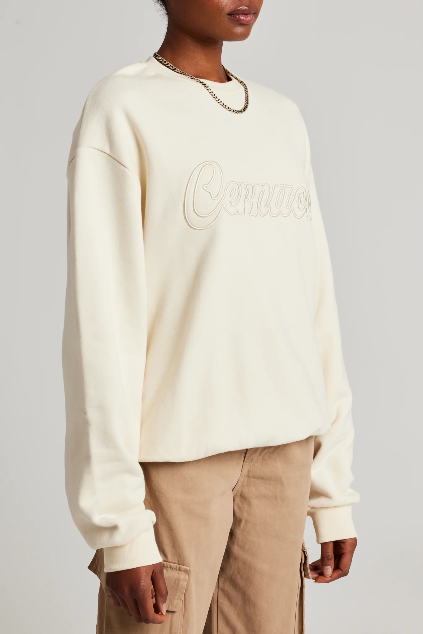 Oversized Cernucci Embroidered Sweatshirt - Ecru - Image 3