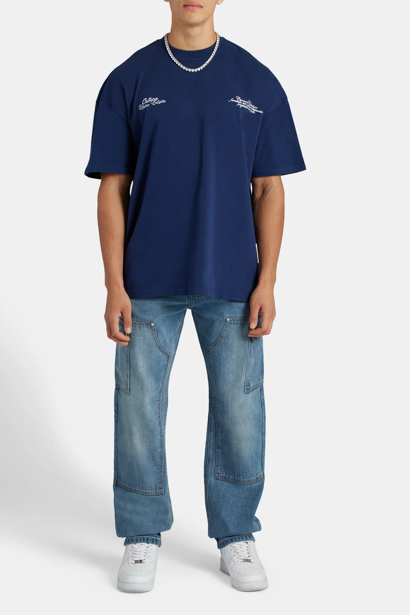 Oversized Cherub Frame Graphic T-Shirt - Navy - Image 3