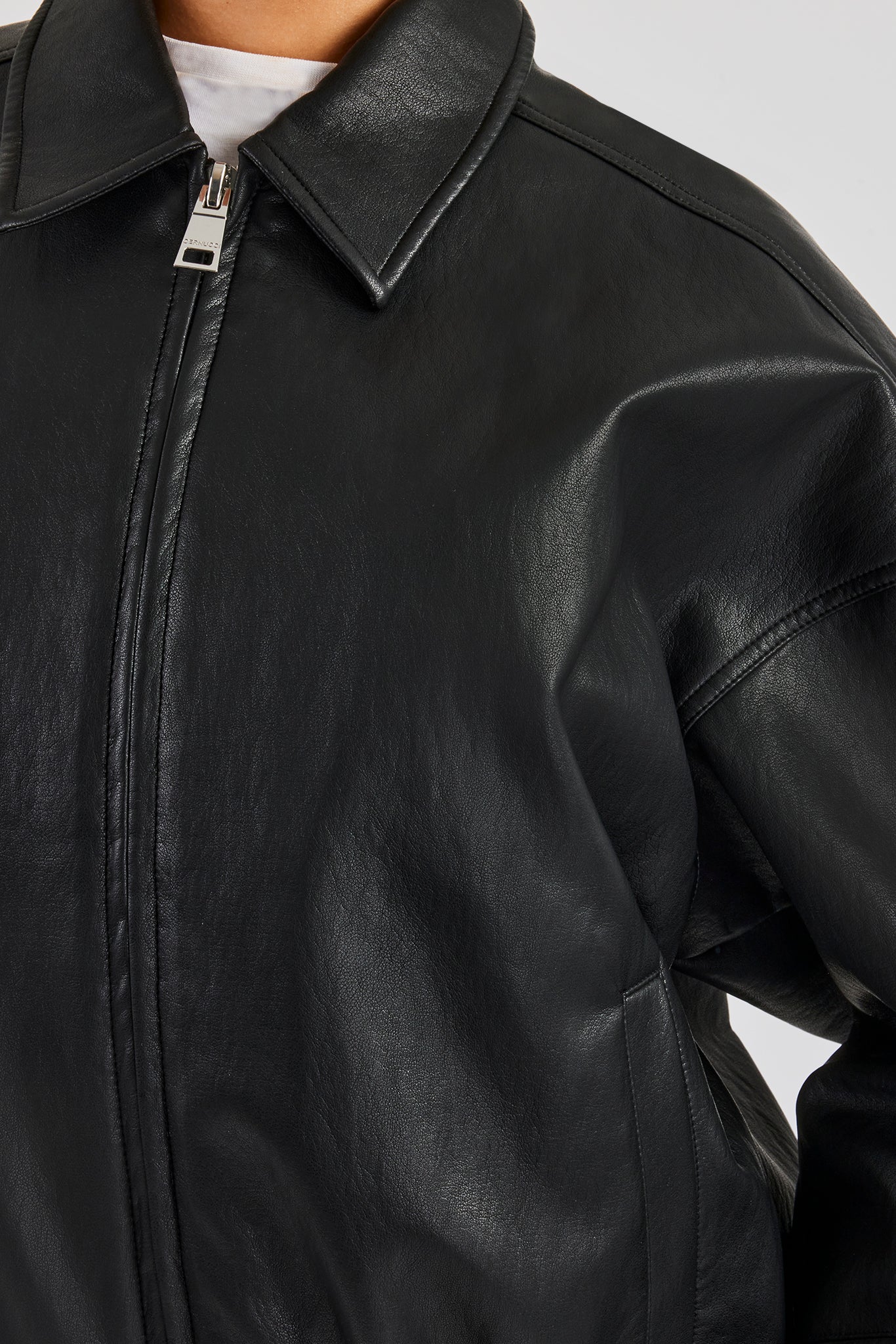 Oversized Collared Pu Bomber - Black - Image 5