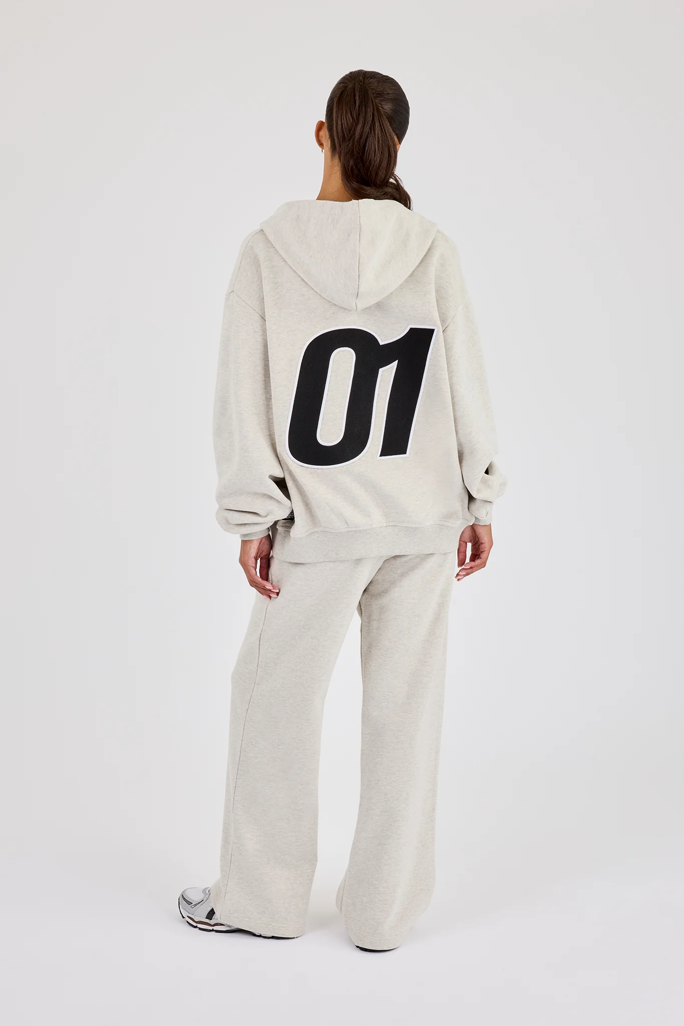 Oversized Embroidered Moto Zip Hoodie & Wide Leg Jogger- Ash Grey - Image 2