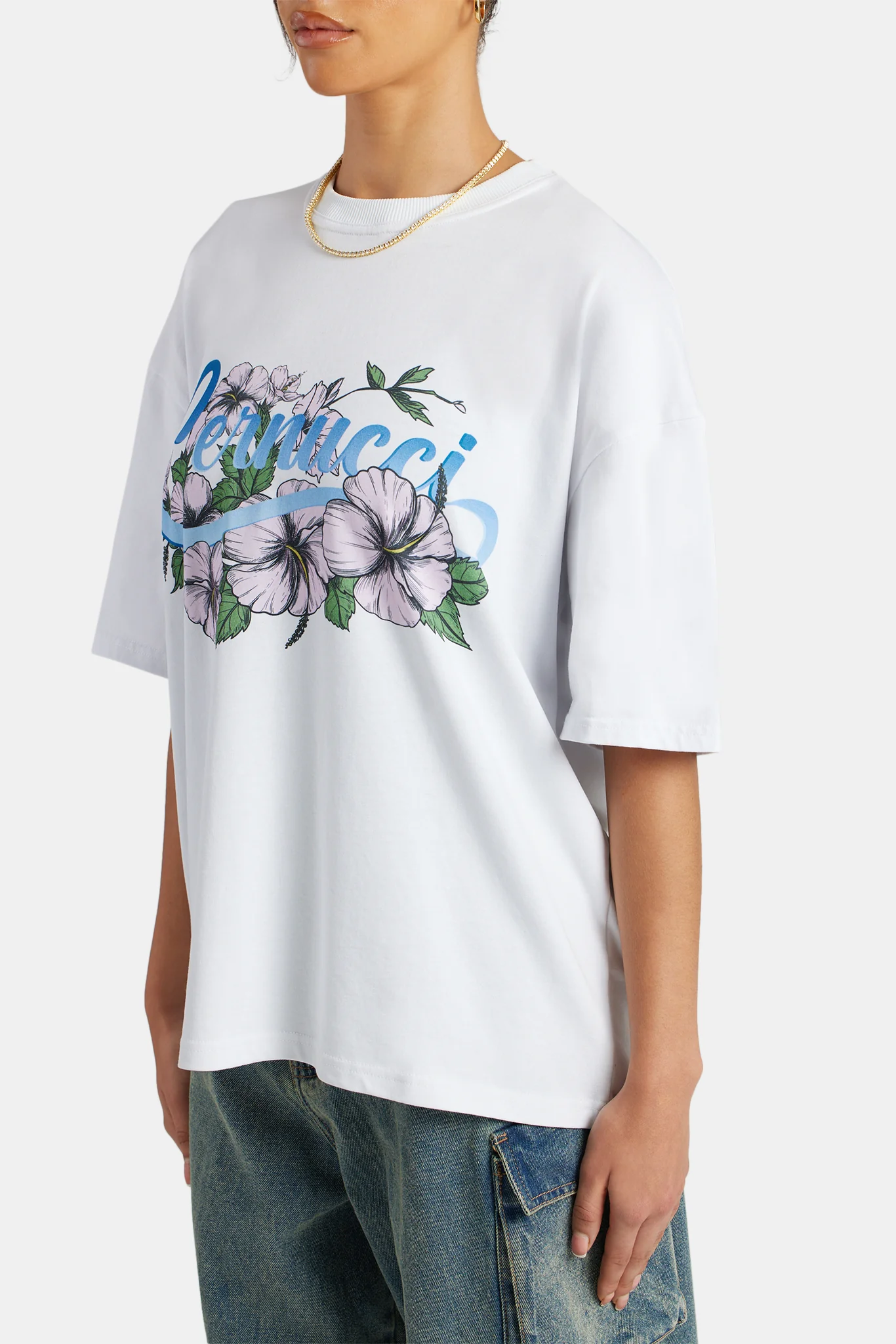 Oversized Floral Graphic T-Shirt - White - Image 5