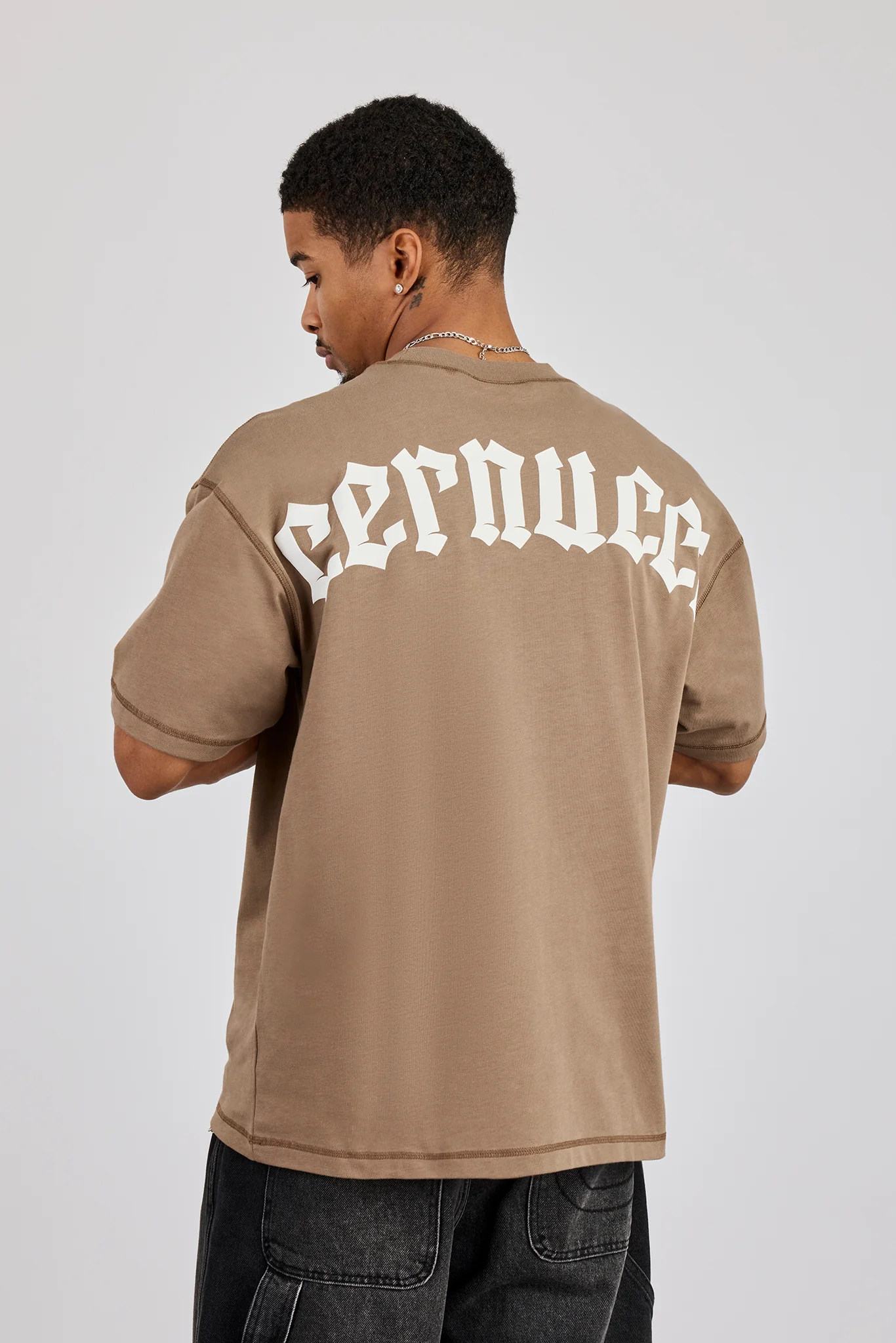 Gothic Print T-Shirt - Taupe