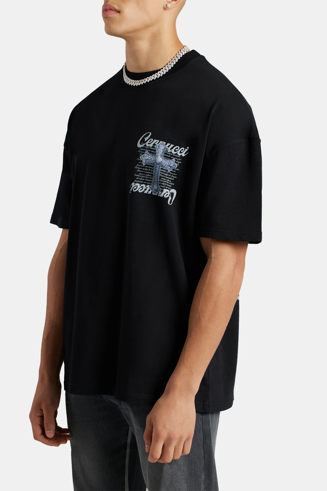 Oversized Iced Cross Graphic T-Shirt - Black - Image 4