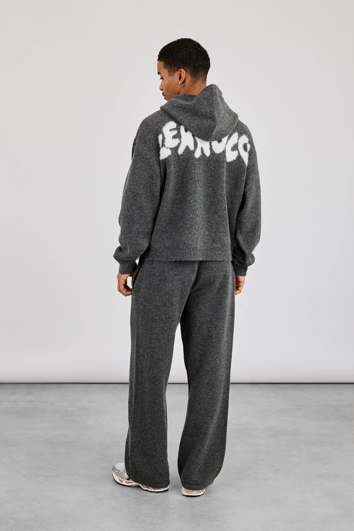 Knitted Intarsia Hoodie & Relaxed Jogger - Charcoal