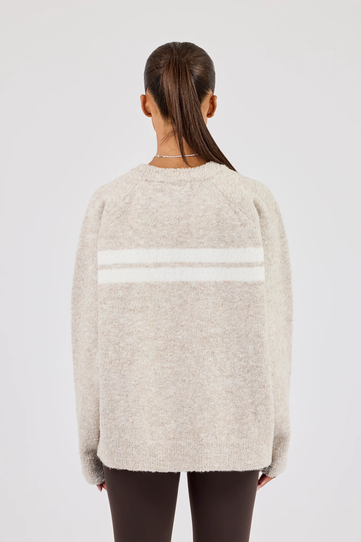 Oversized Knitted Stripe Sweater - Off White - Image 3