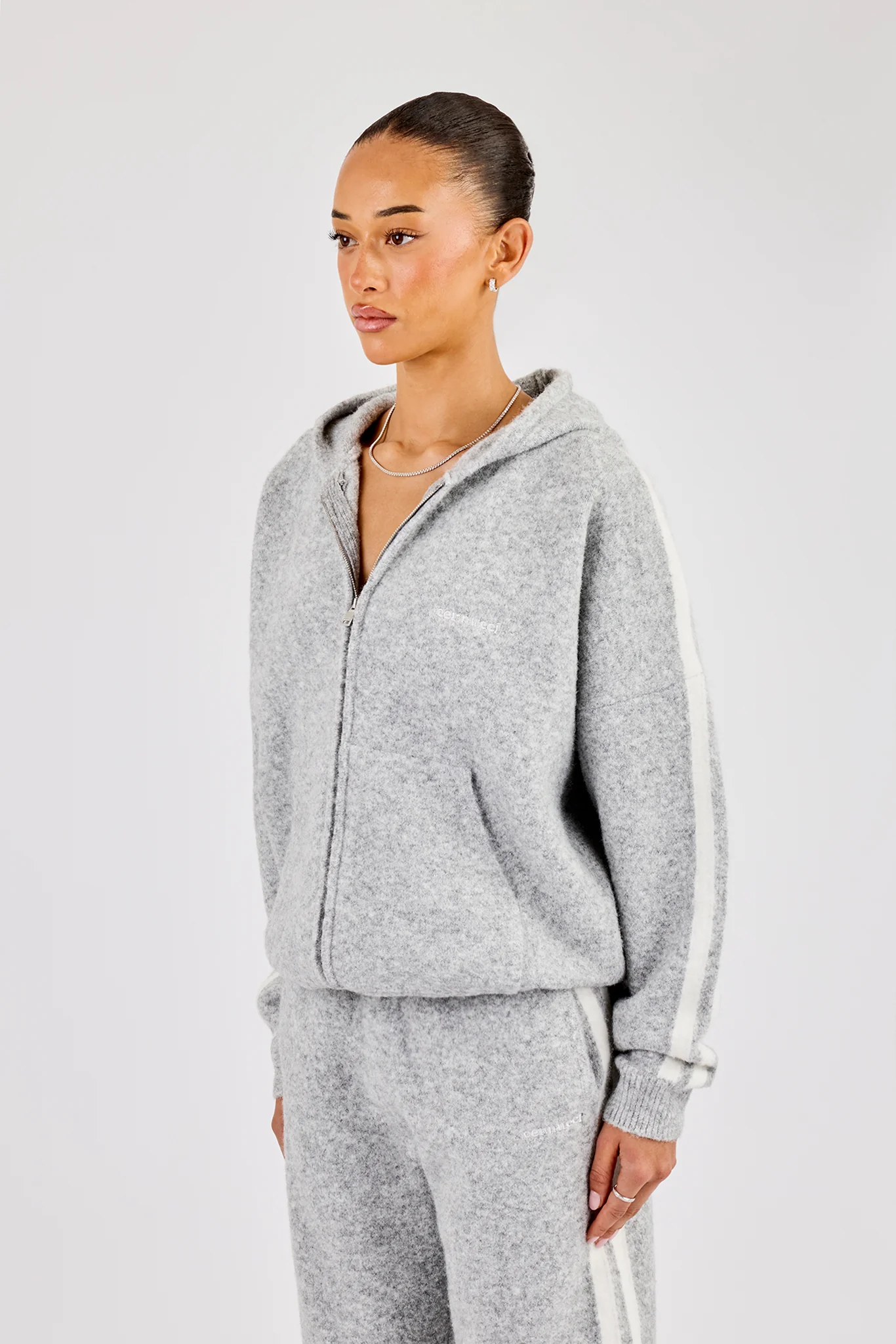 Oversized Knitted Stripe Zip Through - Grey - Image 3