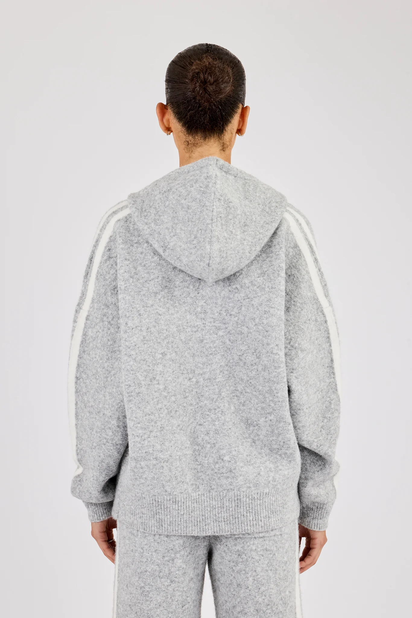 Oversized Knitted Stripe Zip Through - Grey - Image 4