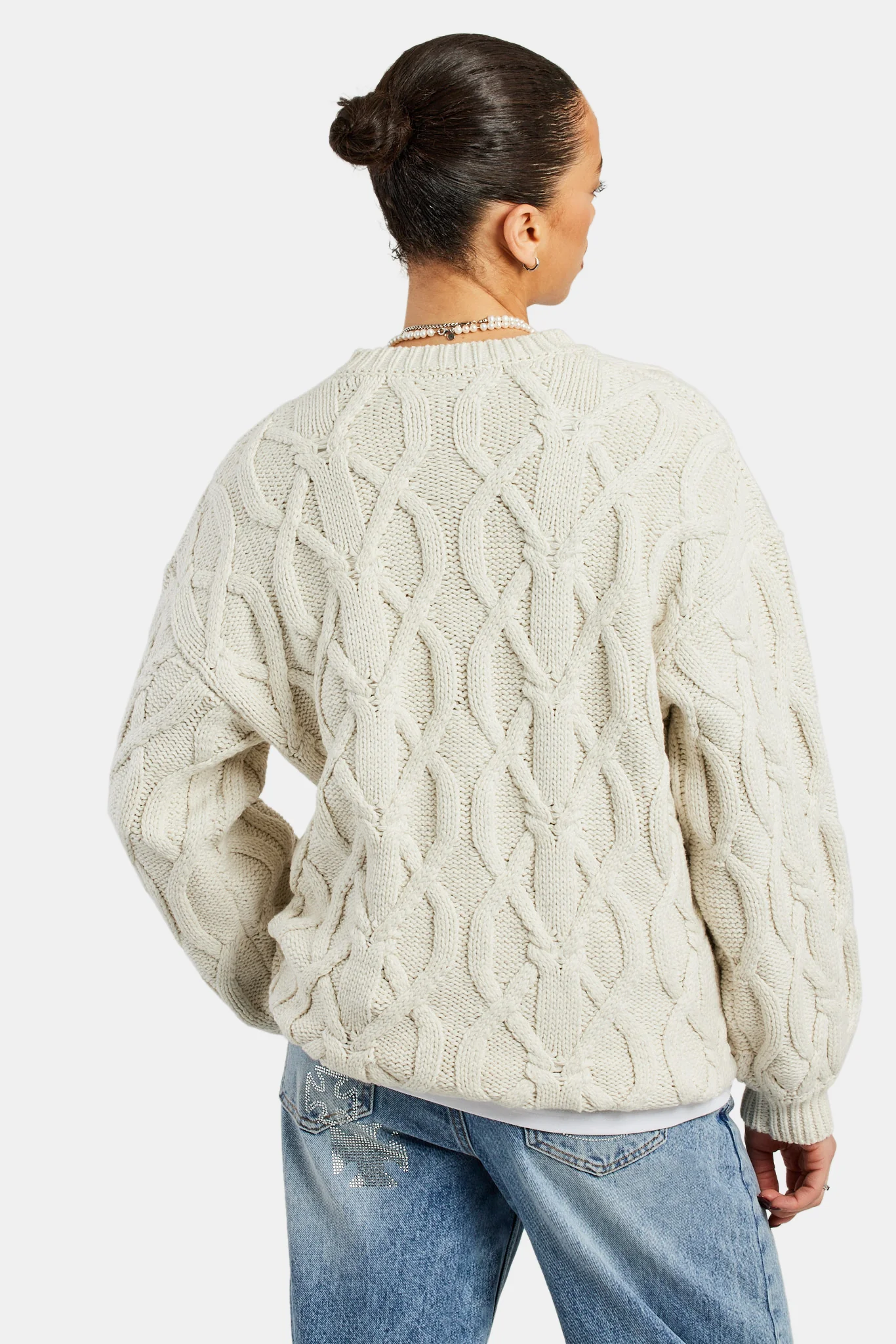 Oversized Knitted Sweater - Ecru - Image 2