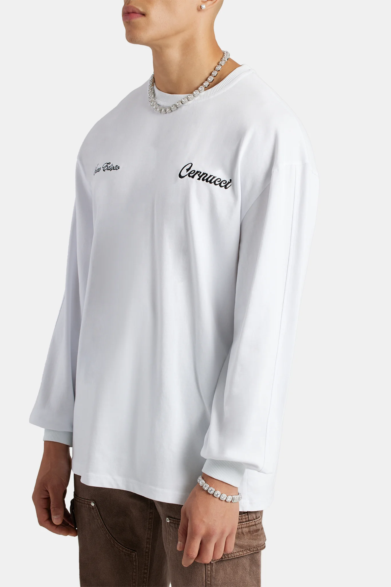 Oversized Long Sleeve Statue Printed T-Shirt - White - Image 5