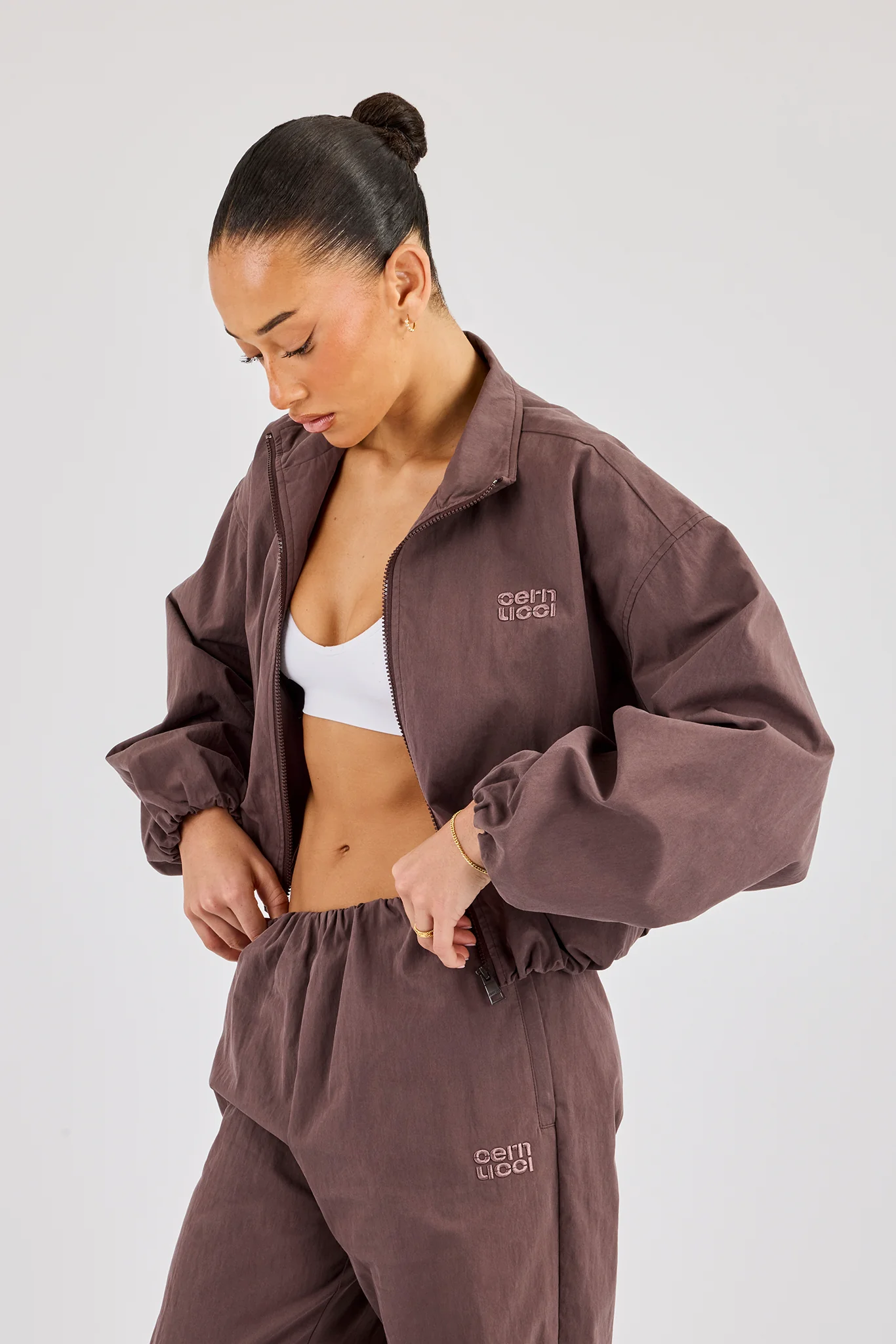 Nylon Track Jacket - Dark Brown