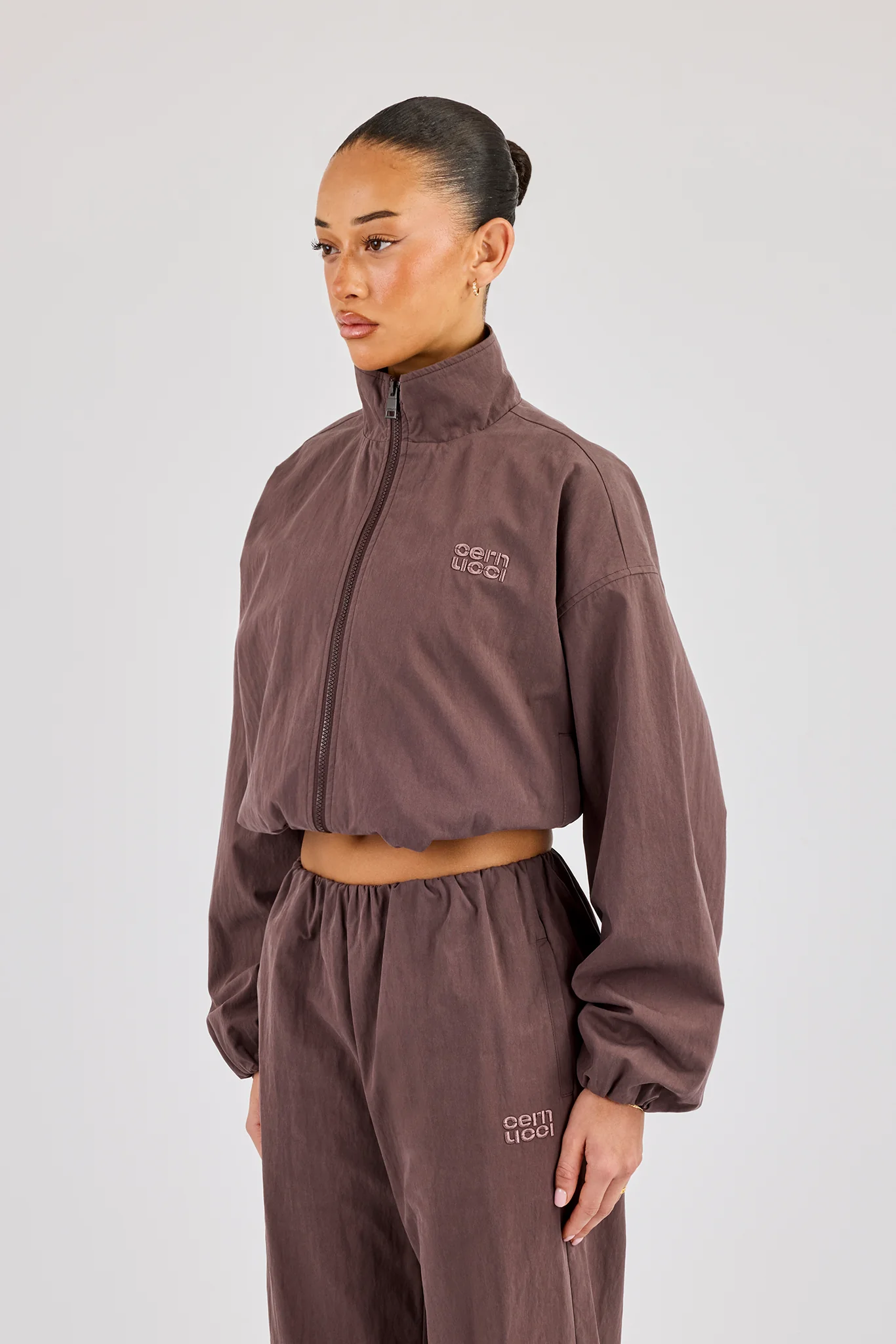 Nylon Track Jacket - Dark Brown - Image 3