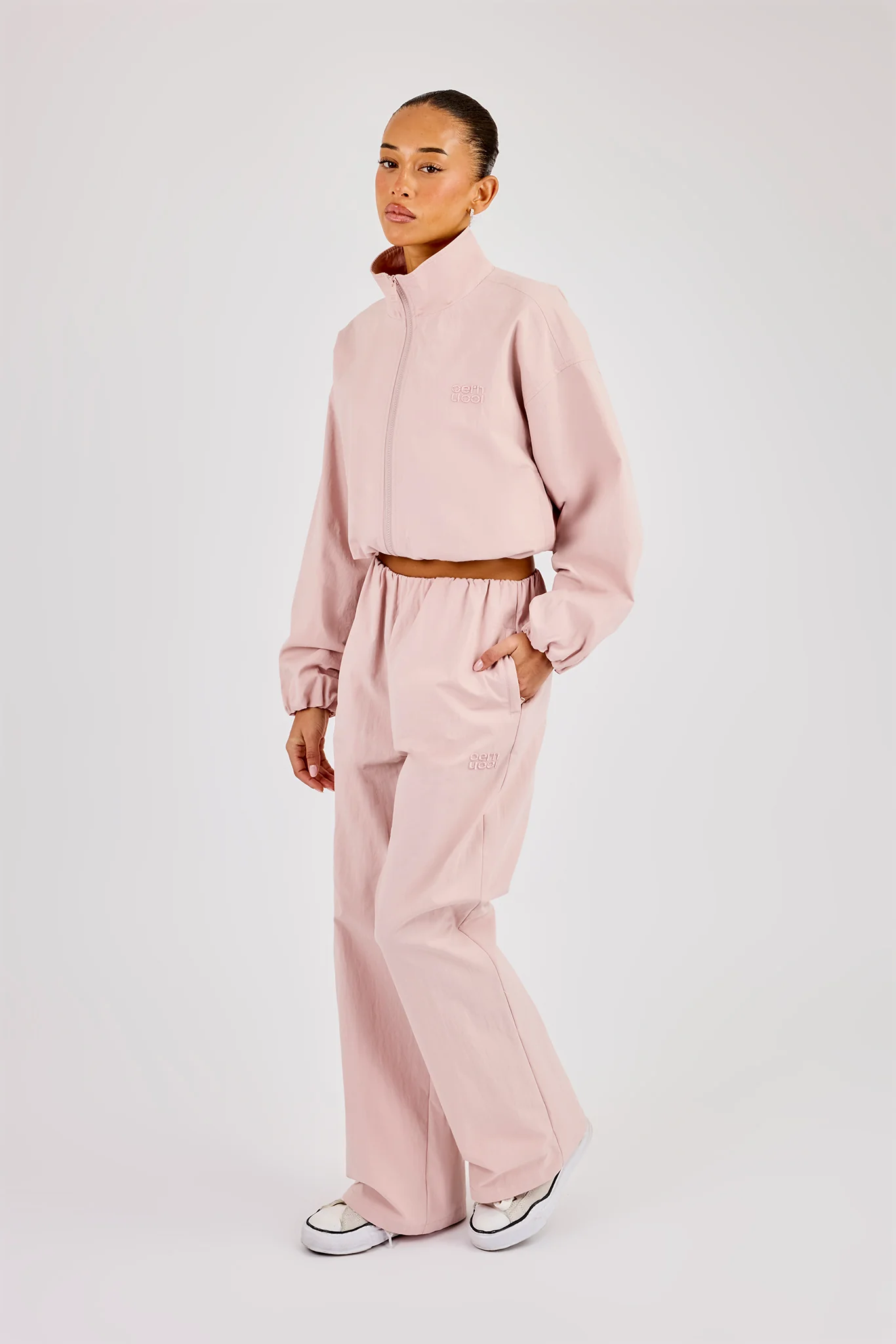 Nylon Track Jacket & Waistband Detail Jogger - Light Pink