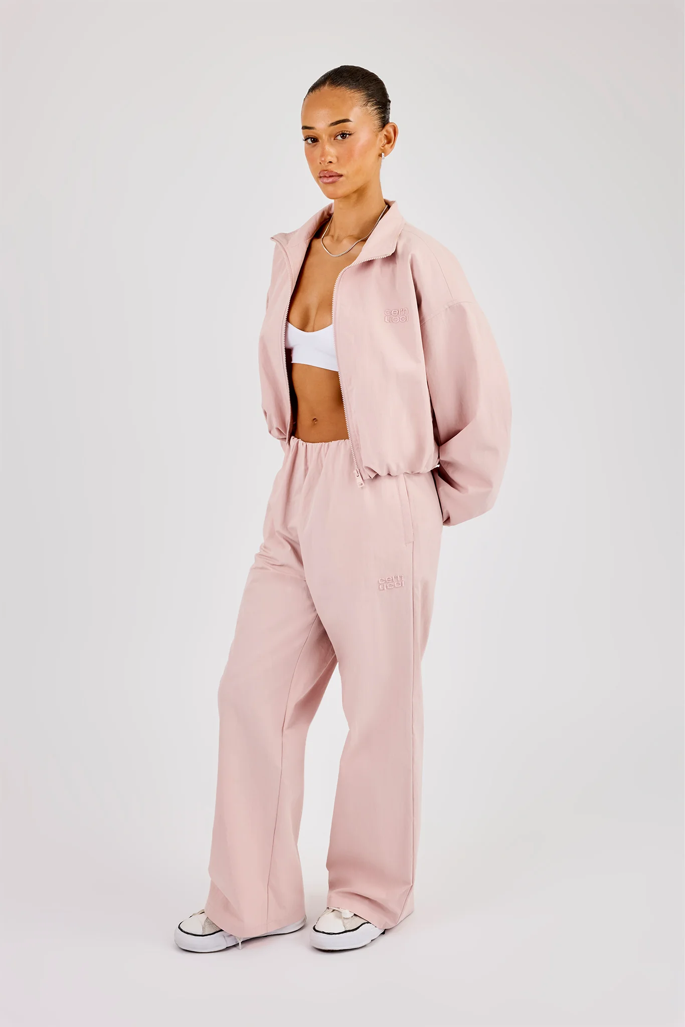 Nylon Track Jacket & Waistband Detail Jogger - Light Pink - Image 2