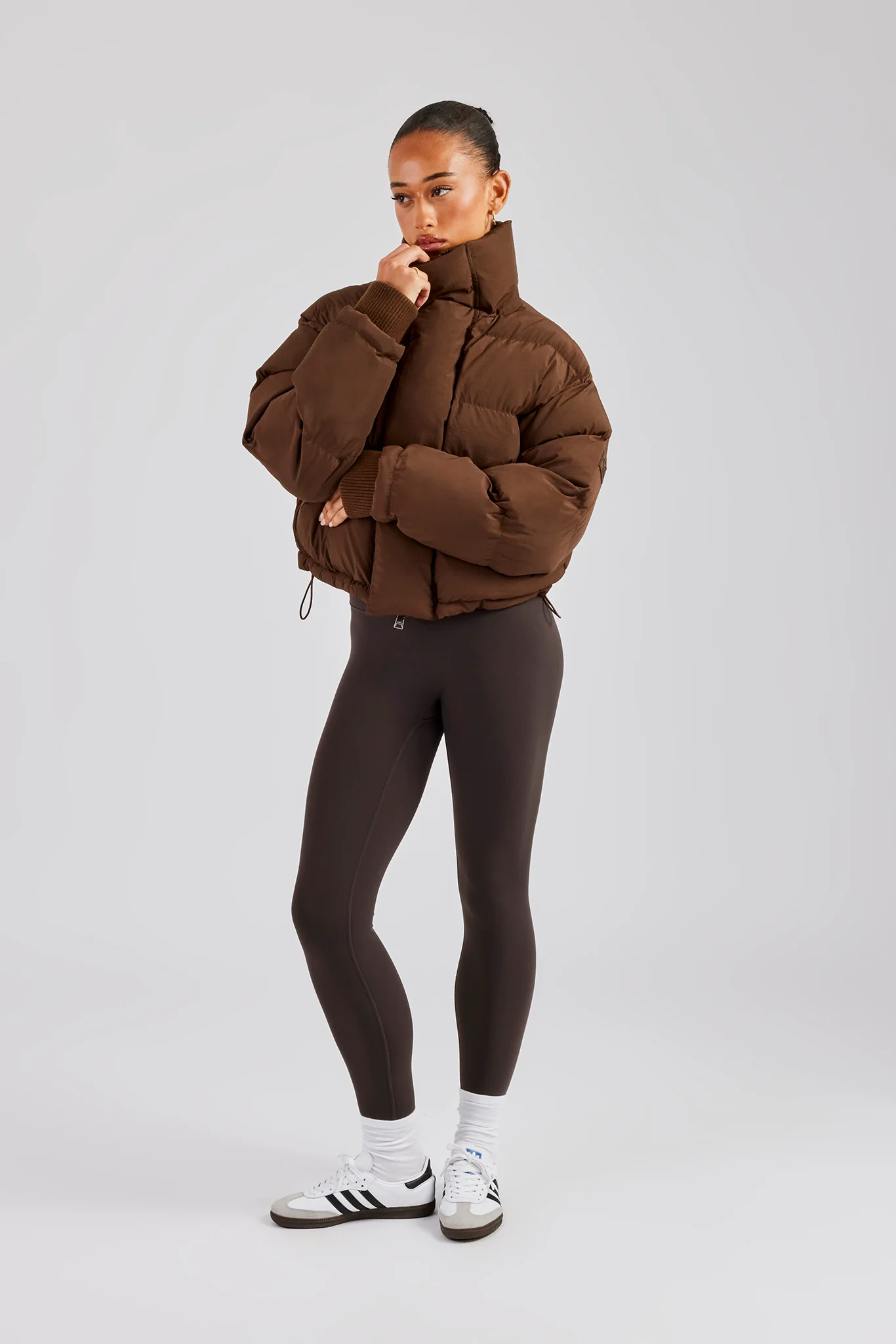 Oversized Padded Puffer Jacket - Chocolate - Image 2