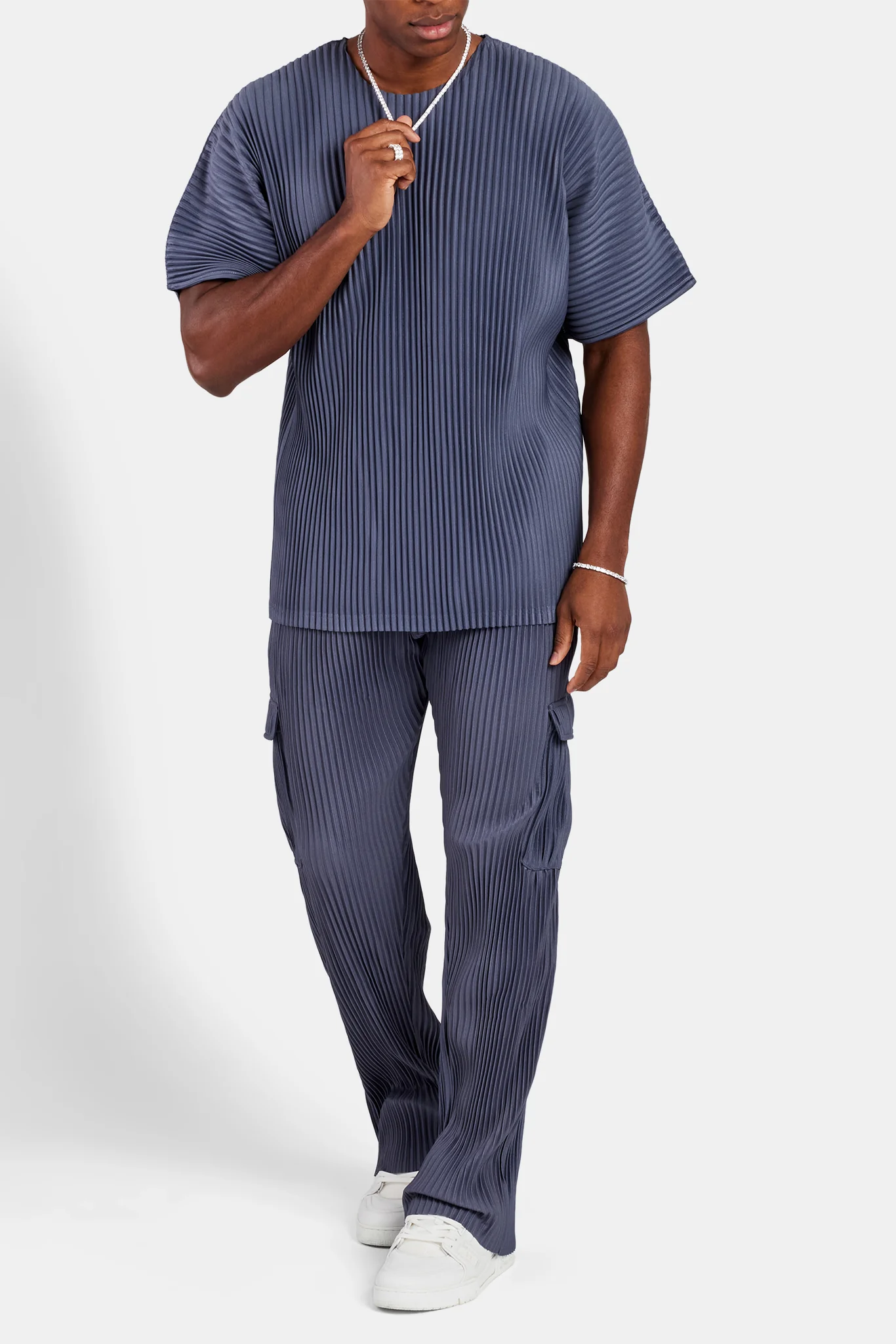 Oversized Pleated T-Shirt - Dusty Blue - Image 2
