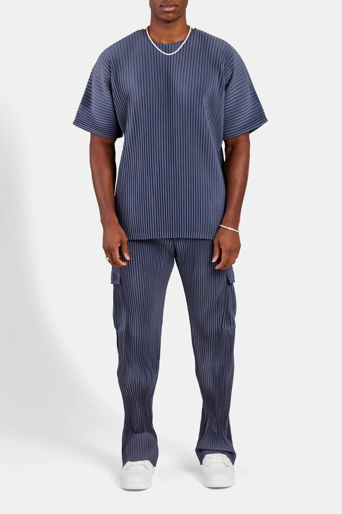 Oversized Pleated T-Shirt - Dusty Blue - Image 5