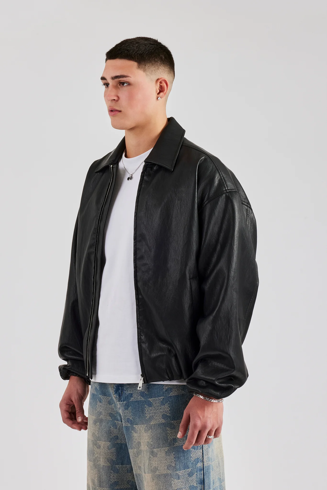Oversized PU Bomber - Black - Image 3