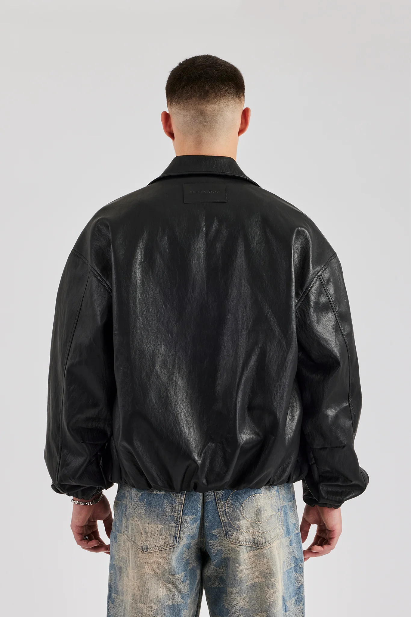 Oversized PU Bomber - Black - Image 4