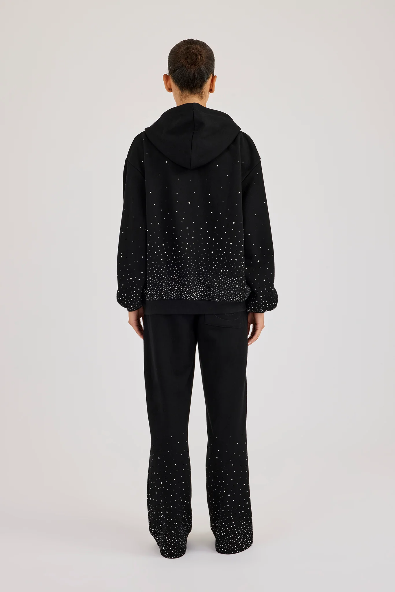 Oversized Rhinestone Zip Hoodie & Wide Leg Jogger - Black - Image 4