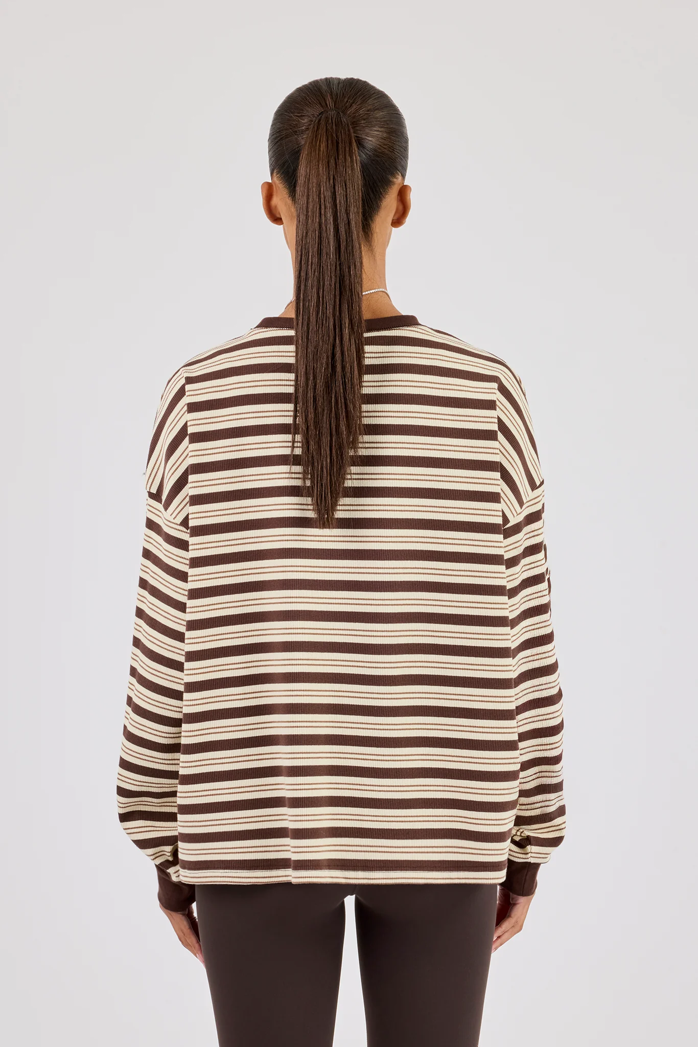 Oversized Stripe Long Sleeve Top - Brown - Image 3