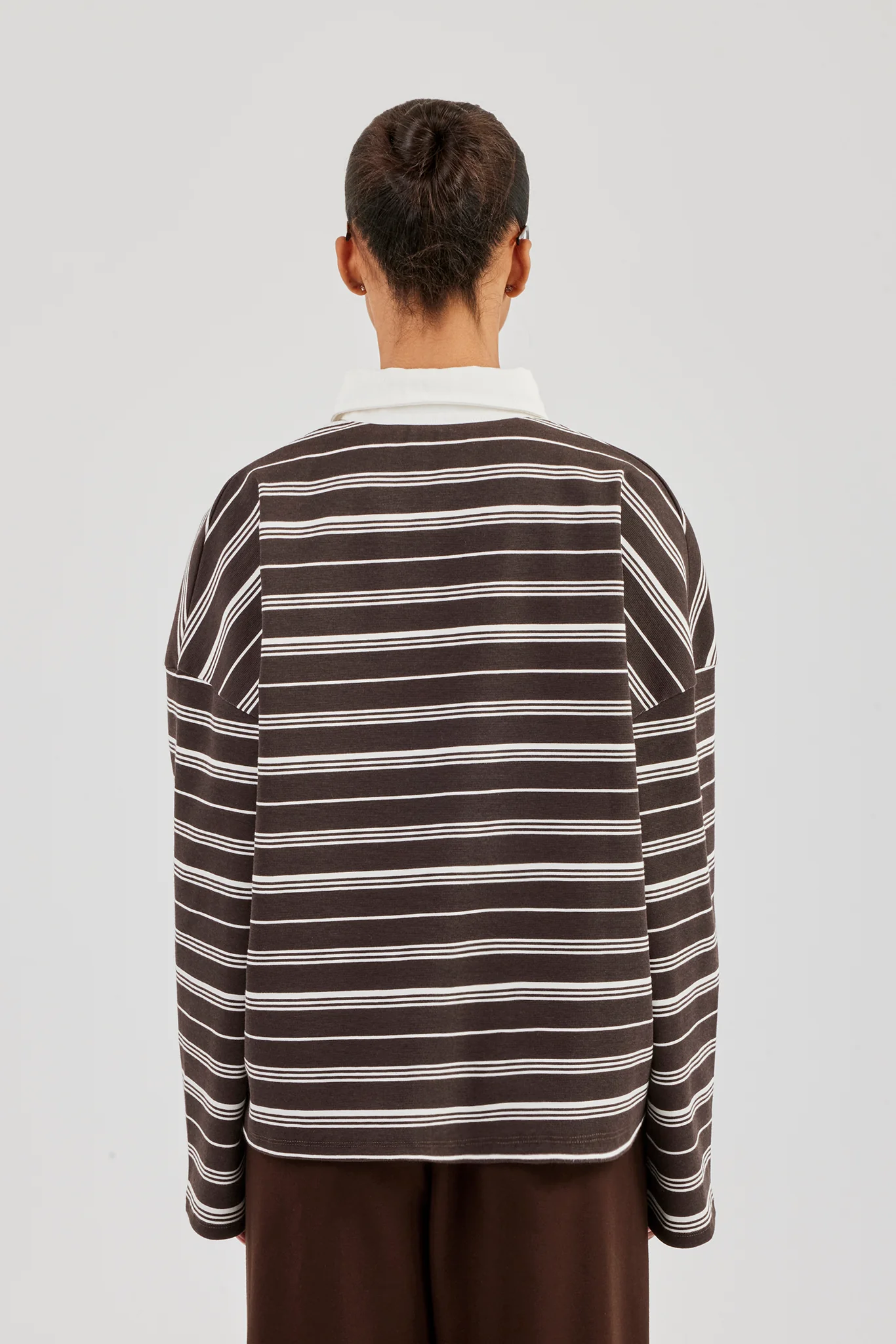 Oversized Stripe Long Sleeve Top - Chocolate - Image 4