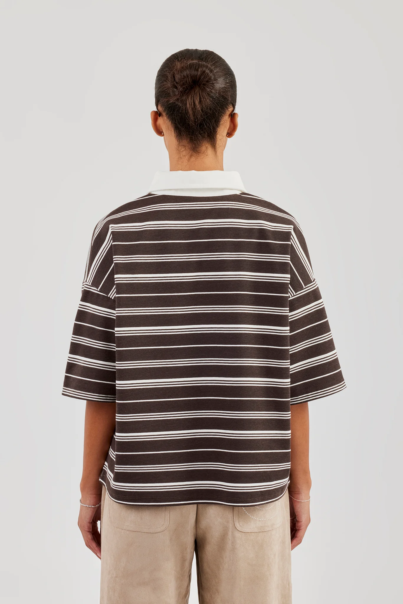Oversized Stripe Short Sleeve Top - Chocolate - Image 3