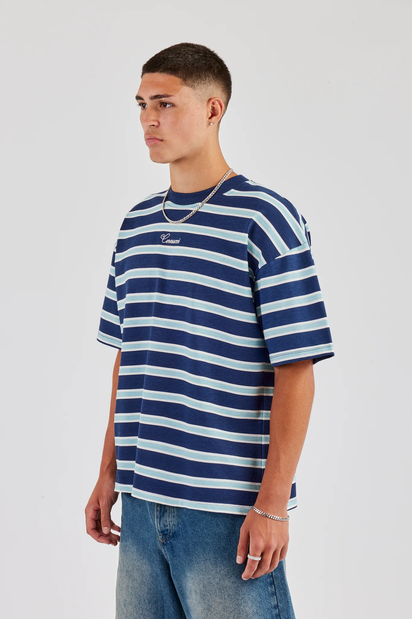 Oversized Stripe T-Shirt - Navy - Image 3