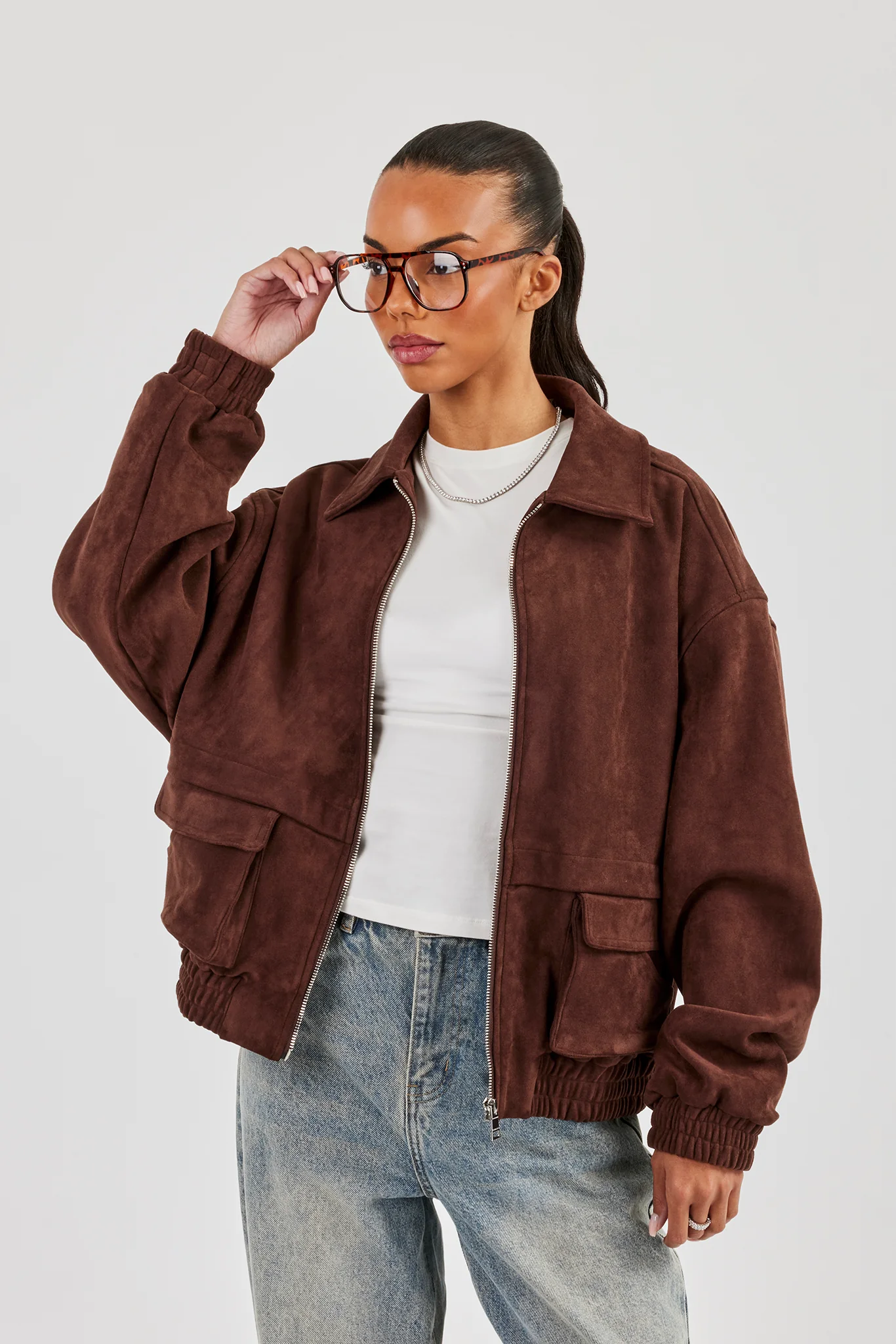 Oversized Suede Jacket - Brown - Image 2