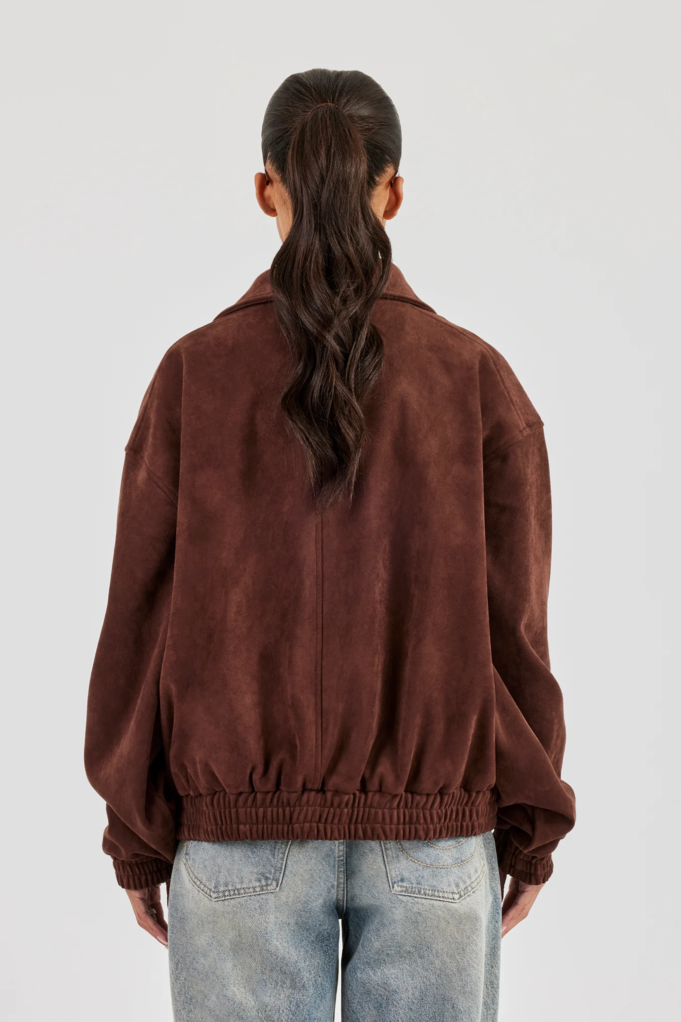 Oversized Suede Jacket - Brown - Image 4