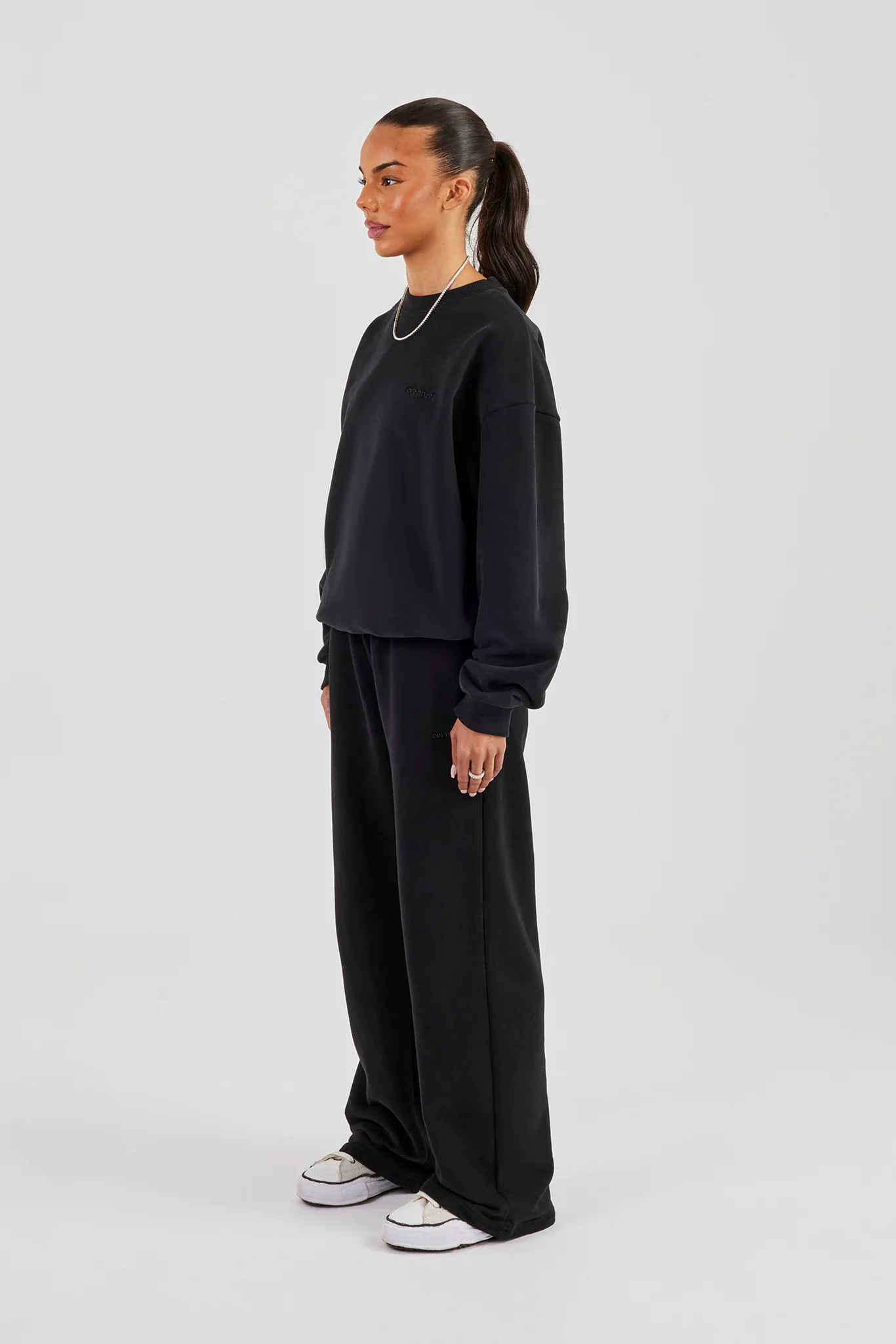 Oversized Sweater & Wide Leg Jogger - Black - Image 2