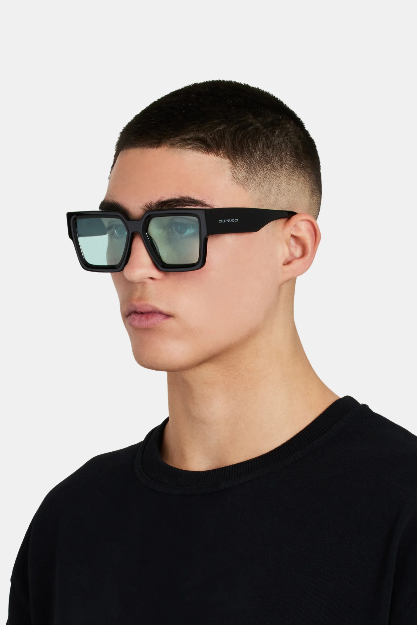 Oversized Thick Frame Green Acetate Sunglasses - Black - Image 2