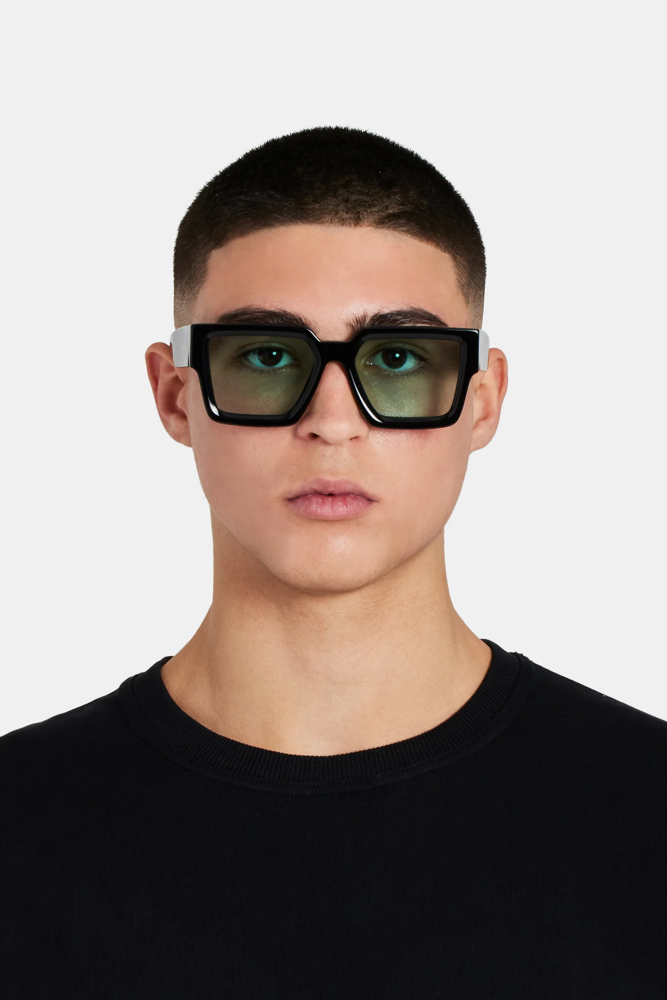 Oversized Thick Frame Green Acetate Sunglasses - Black - Image 4